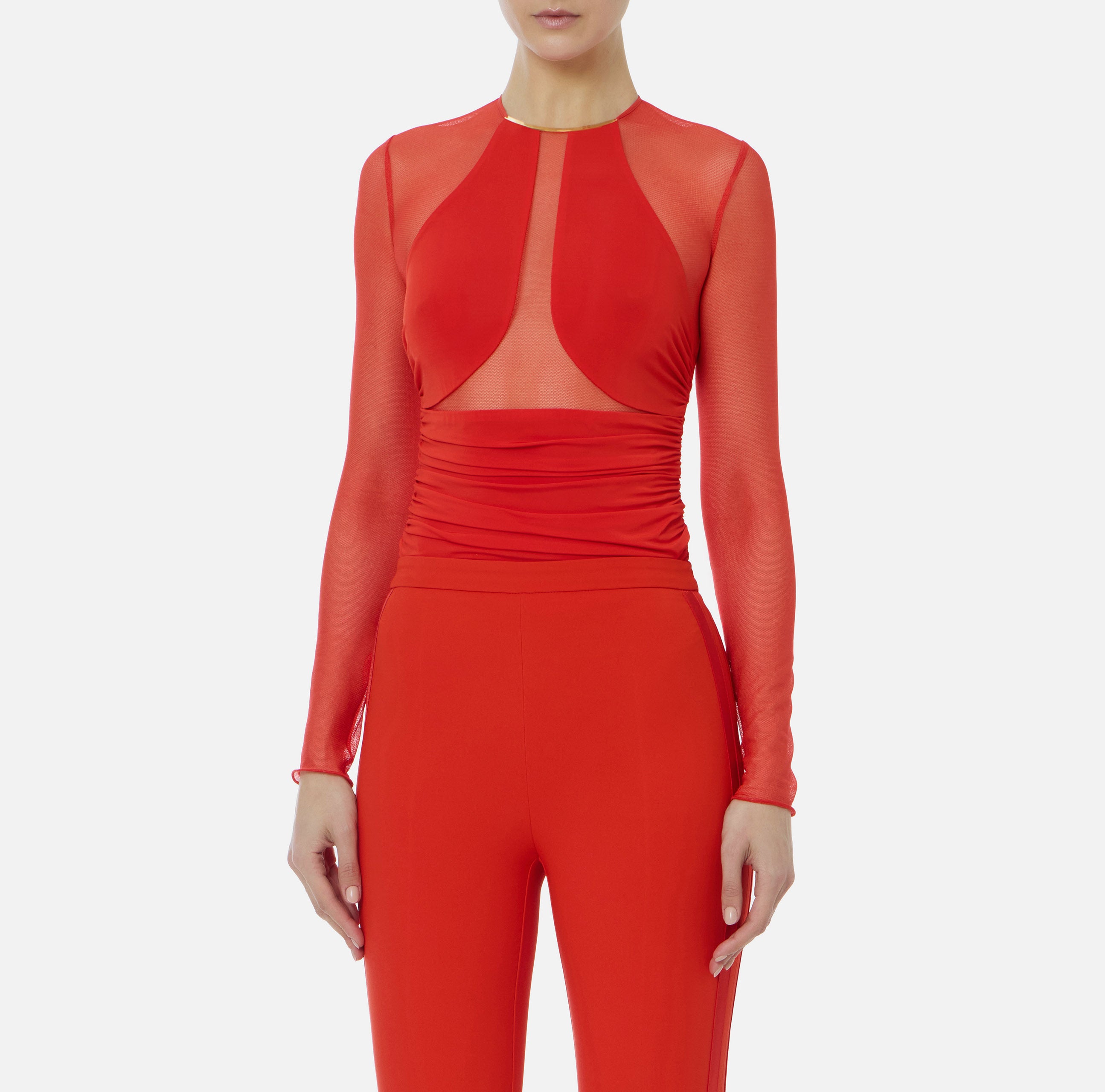 ELISABETTA FRANCHI Body Jersey crêpe tulle Placca gioiello-Lacca