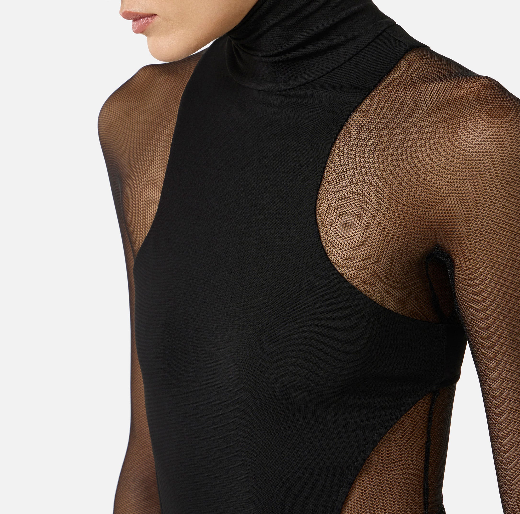 ELISABETTA FRANCHI Body Jersey crêpe Tulle-Nero