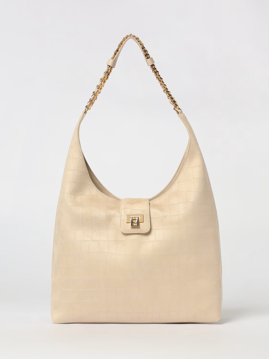 ELISABETTA FRANCHI Borsa Hobo Suede Coccodrillo-Vaniglia