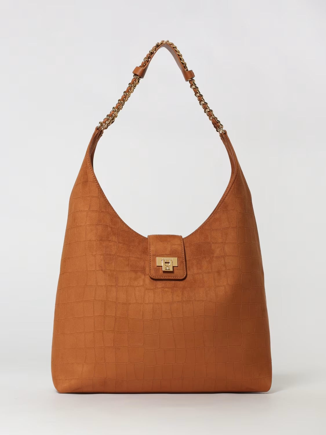 ELISABETTA FRANCHI Borsa Hobo Suede Coccodrillo-Cuoio