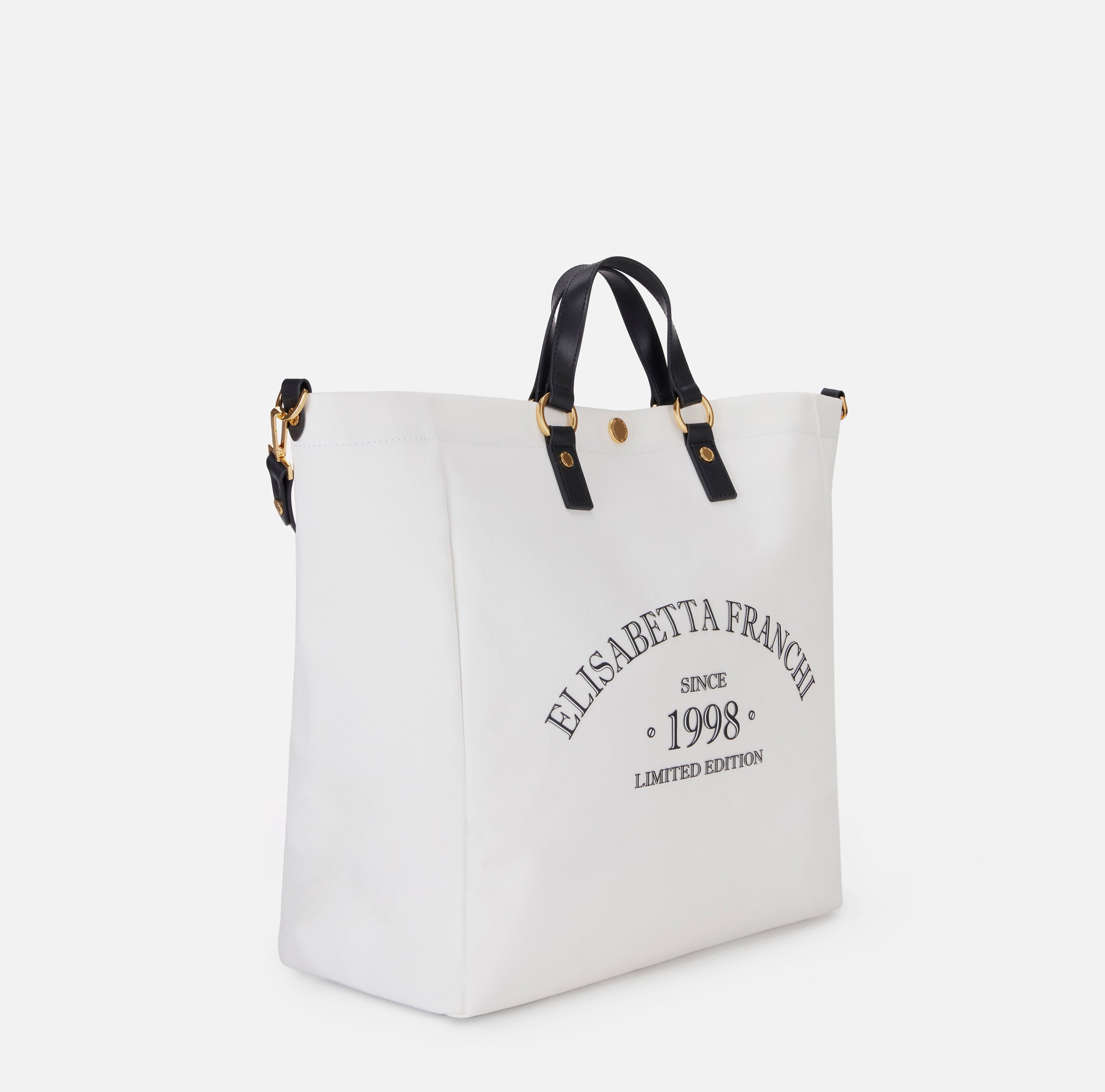 ELISABETTA FRANCHI Borsa Tote Canvas-Avorio/Nero