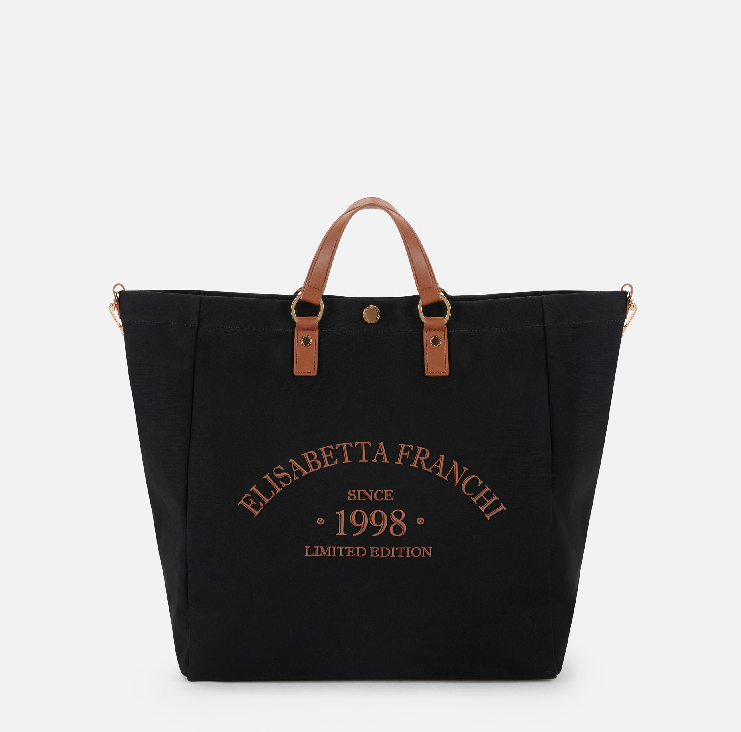 ELISABETTA FRANCHI Borsa Tote Canvas-Nero/Cuoio
