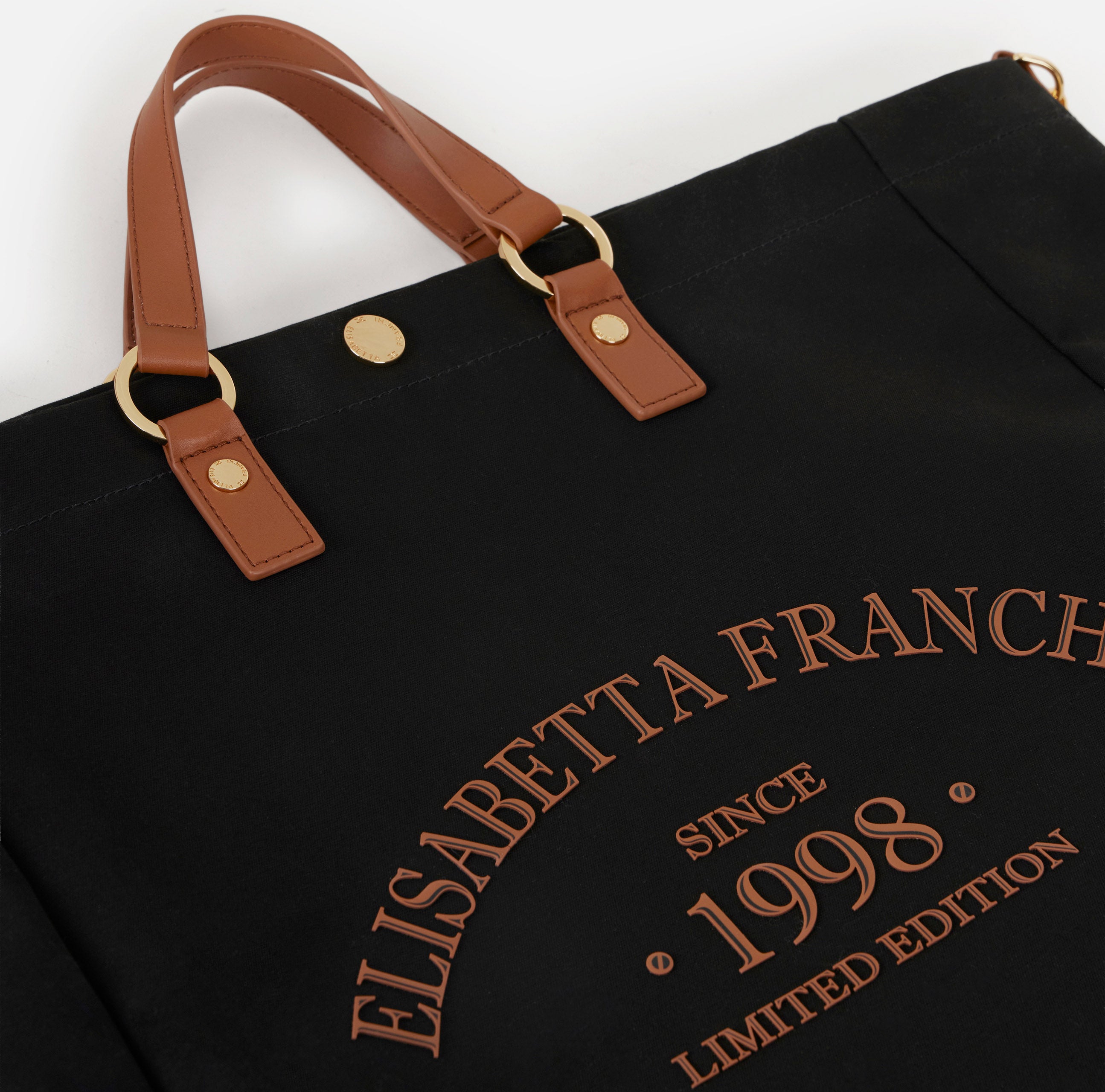 ELISABETTA FRANCHI Borsa Tote Canvas-Nero/Cuoio