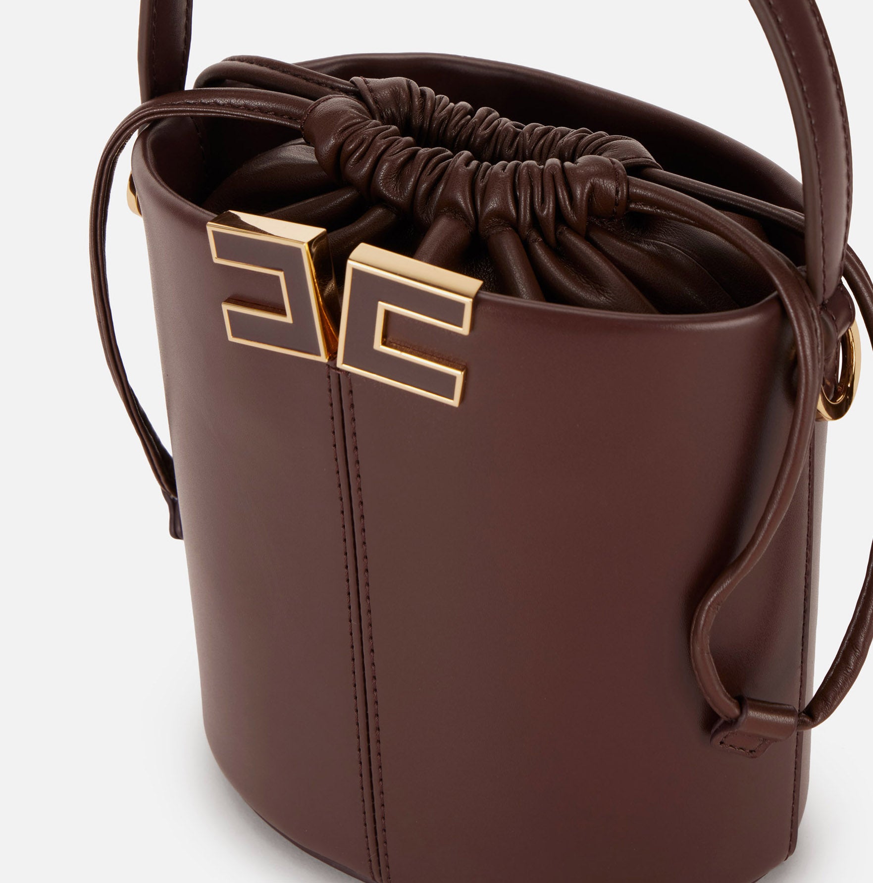 ELISABETTA FRANCHI Borsa Secchiello Ecopelle Logo-Cacao