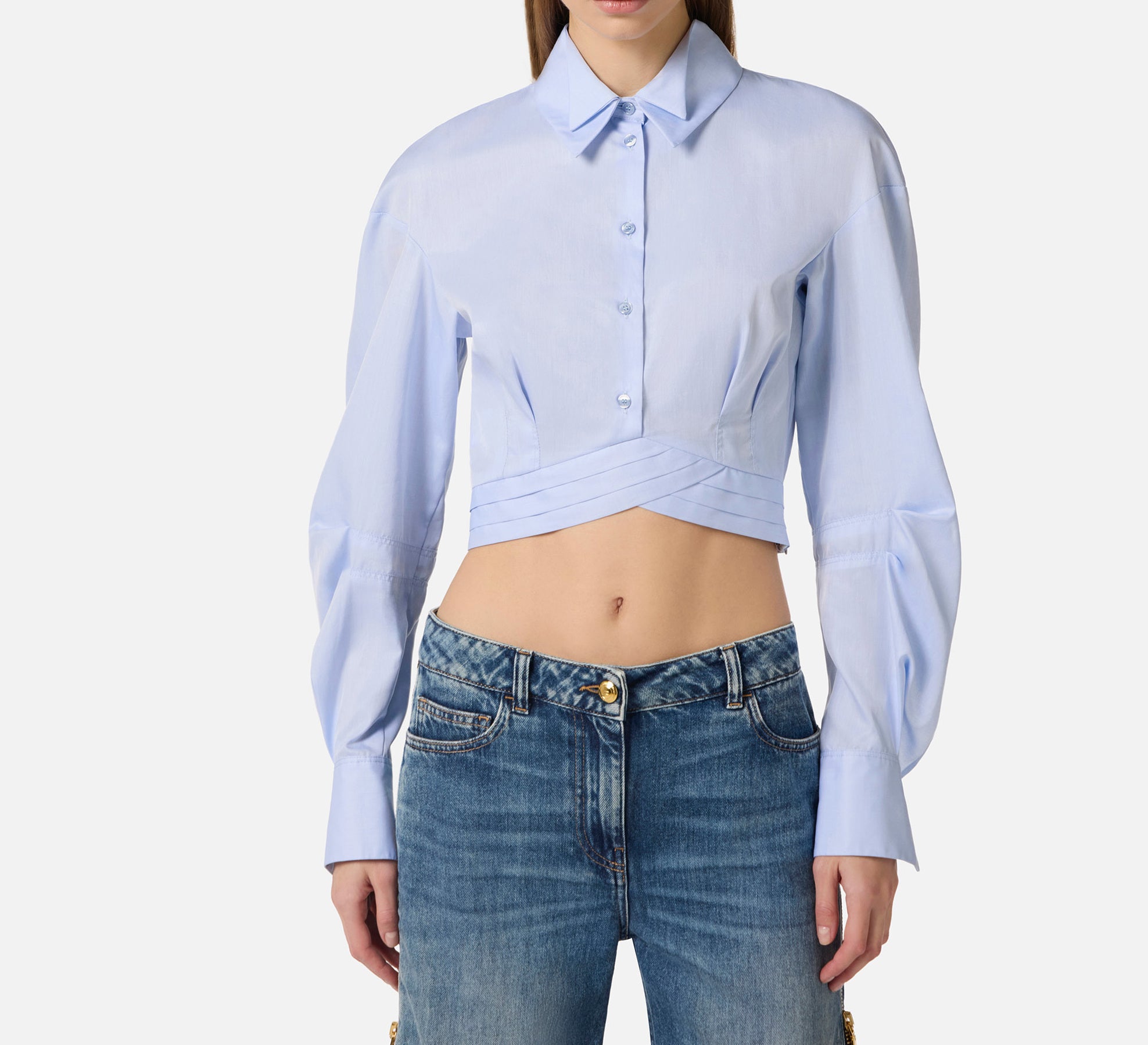 ELISABETTA FRANCHI Camicia Cropped Popeline Cotone Fascione-Oxford