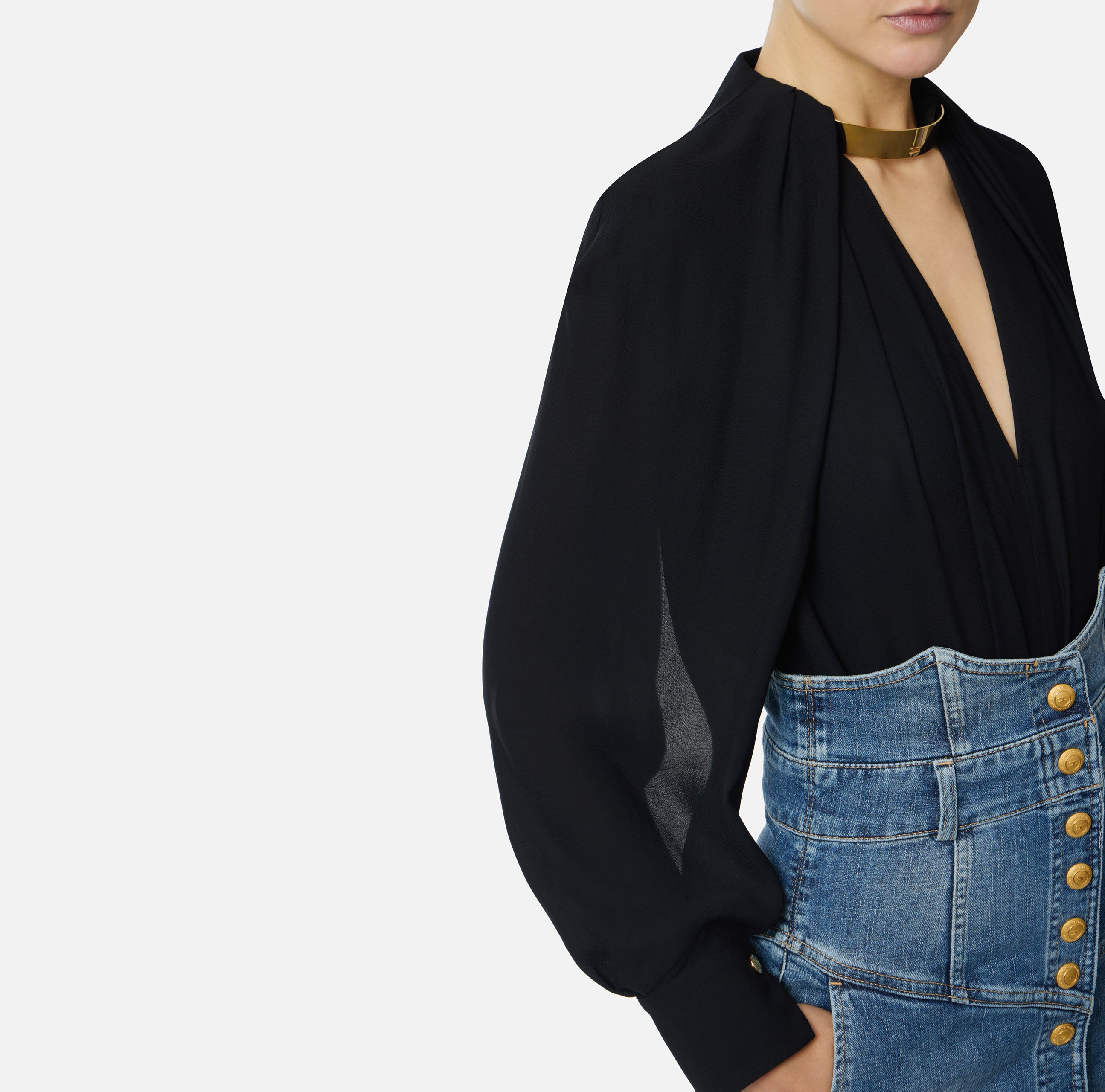 ELISABETTA FRANCHI Blusa Georgette Viscosa Gioiello-Nero