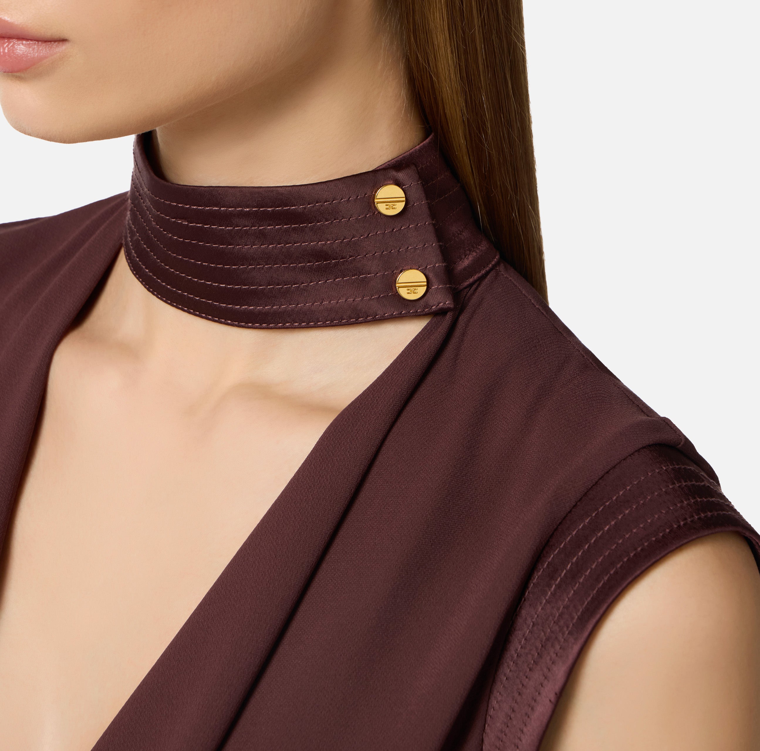 ELISABETTA FRANCHI Top Georgette Viscosa Bottoni-Cacao