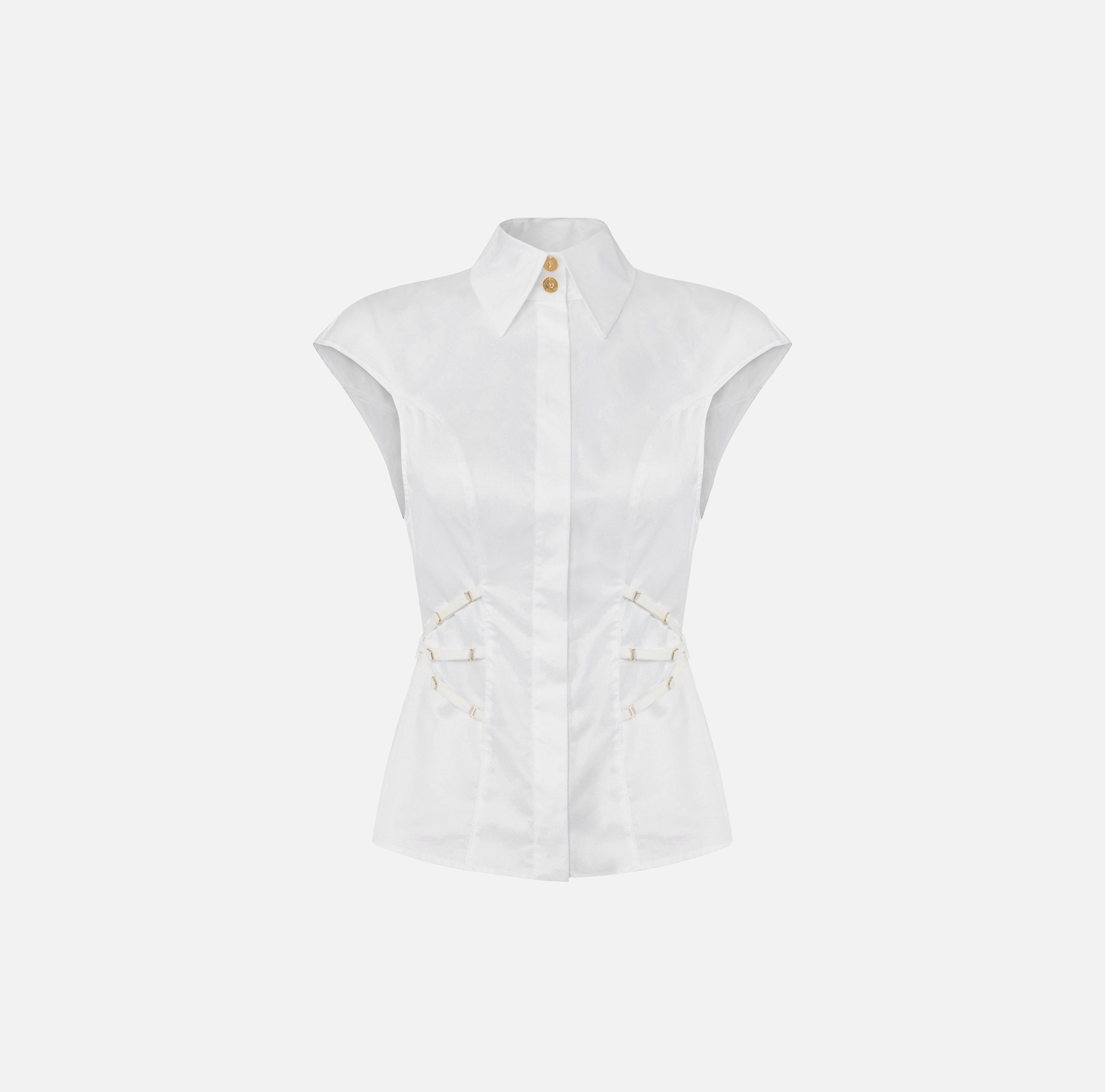 ELISABETTA FRANCHI Camicia Popeline Cotone Elastici-Bianco