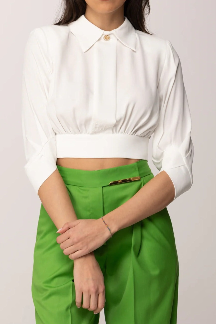 ELISABETTA FRANCHI Camicia Cropped Georgette Fusciacca-Avorio