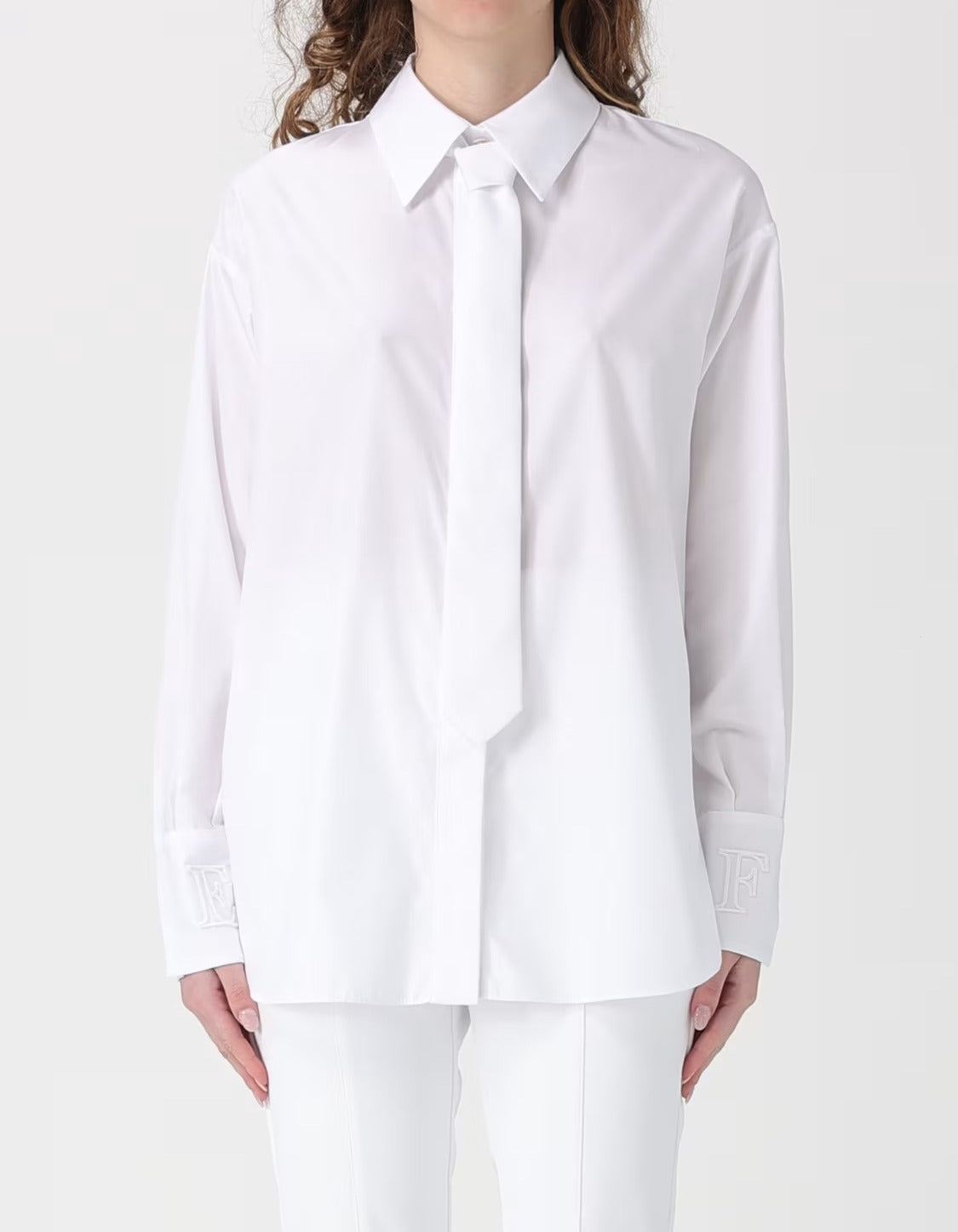 ELISABETTA FRANCHI Camicia Cotone Cravatta Logo Polsi-Bianco