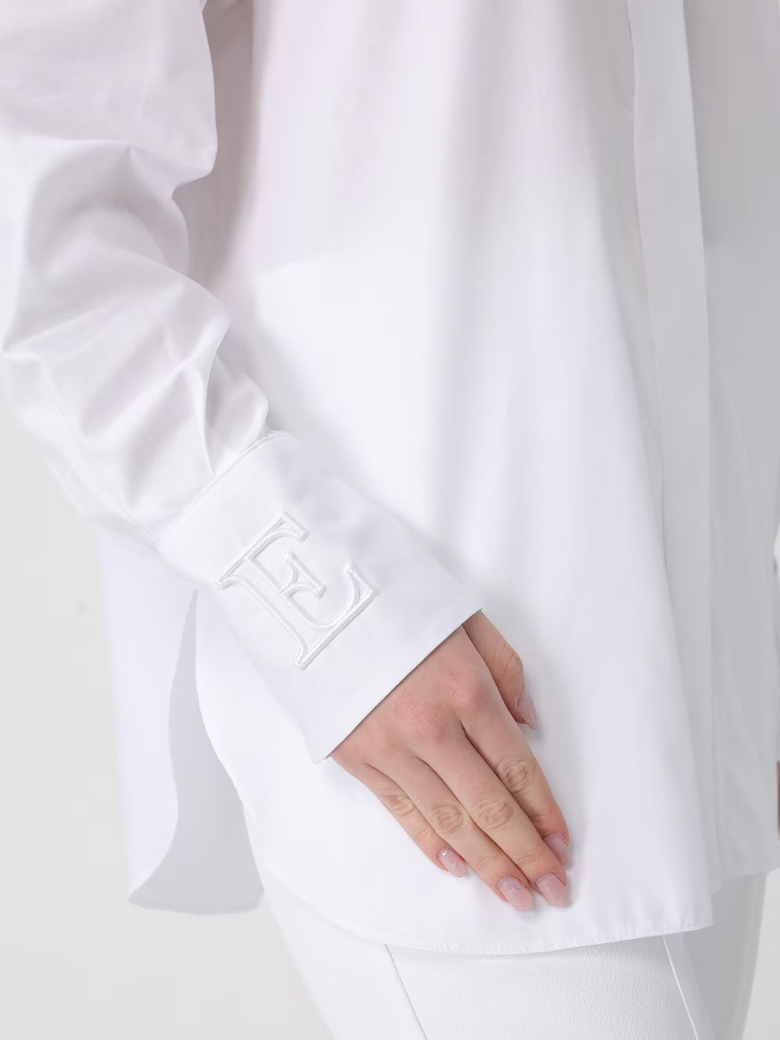 ELISABETTA FRANCHI Camicia Cotone Cravatta Logo Polsi-Bianco