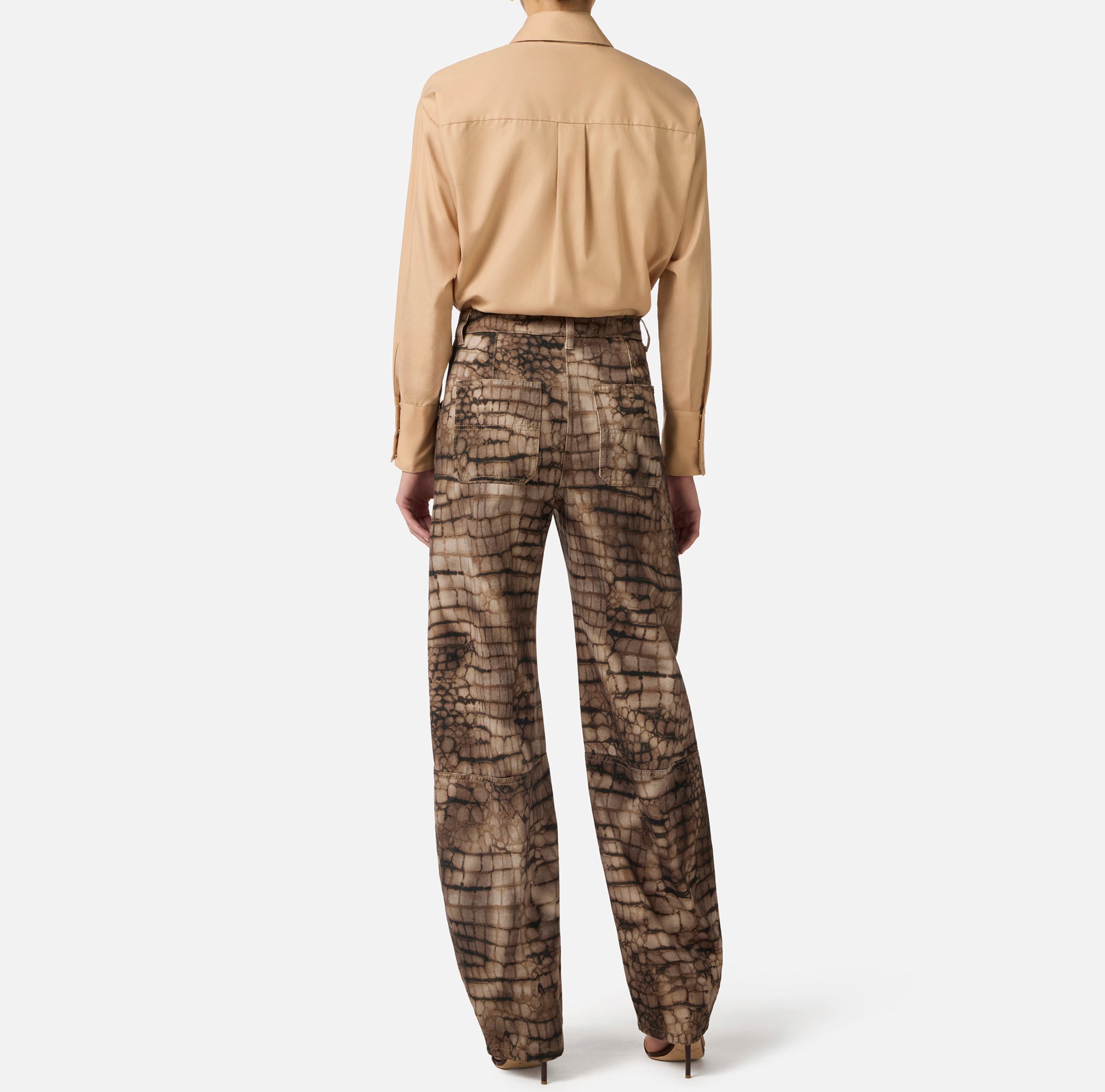 ELISABETTA FRANCHI Camicia Cotone Cravatta Logo Polsi-Cammello