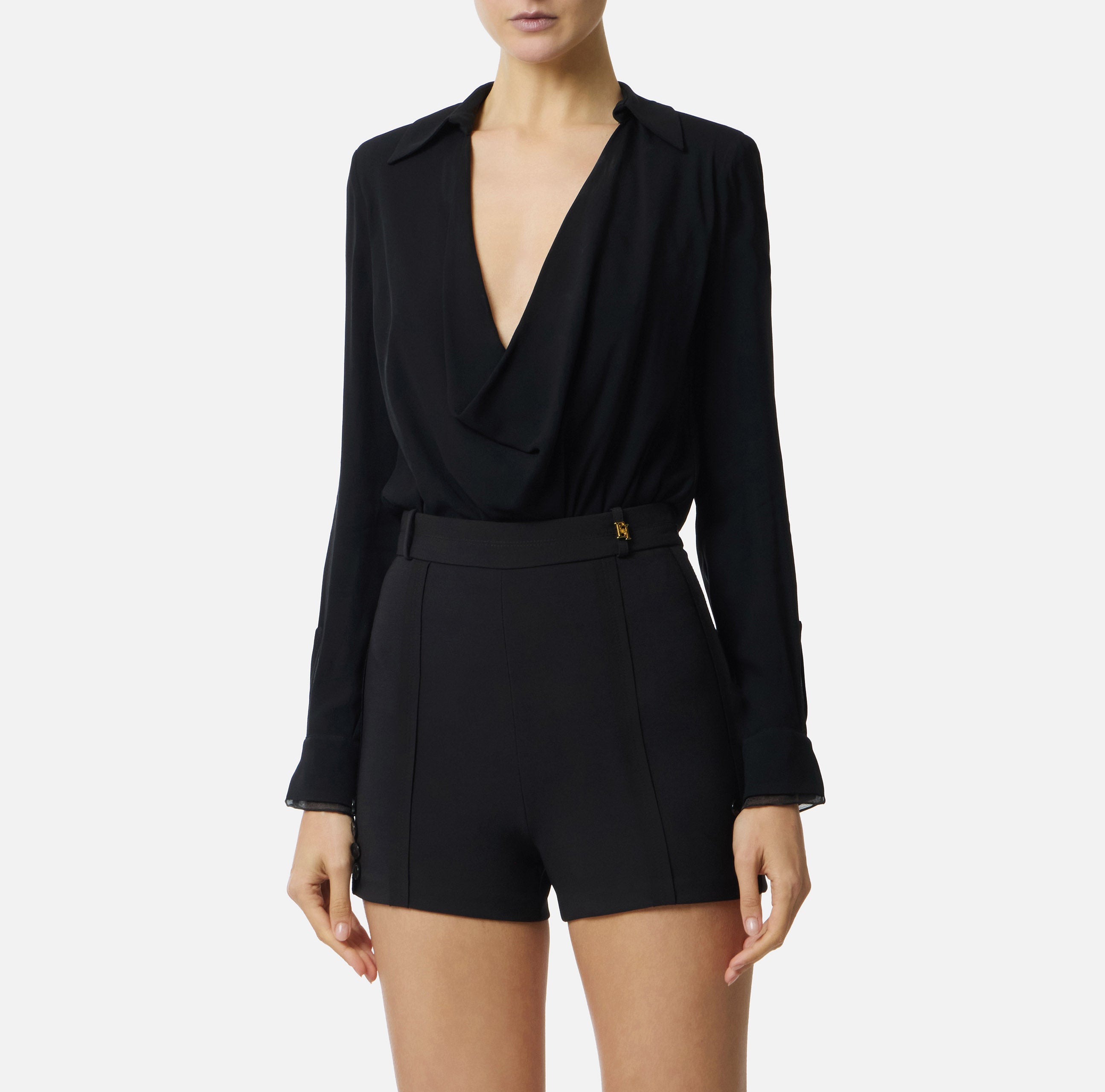 ELISABETTA FRANCHI Camicia a body Georgette Viscosa-Nero