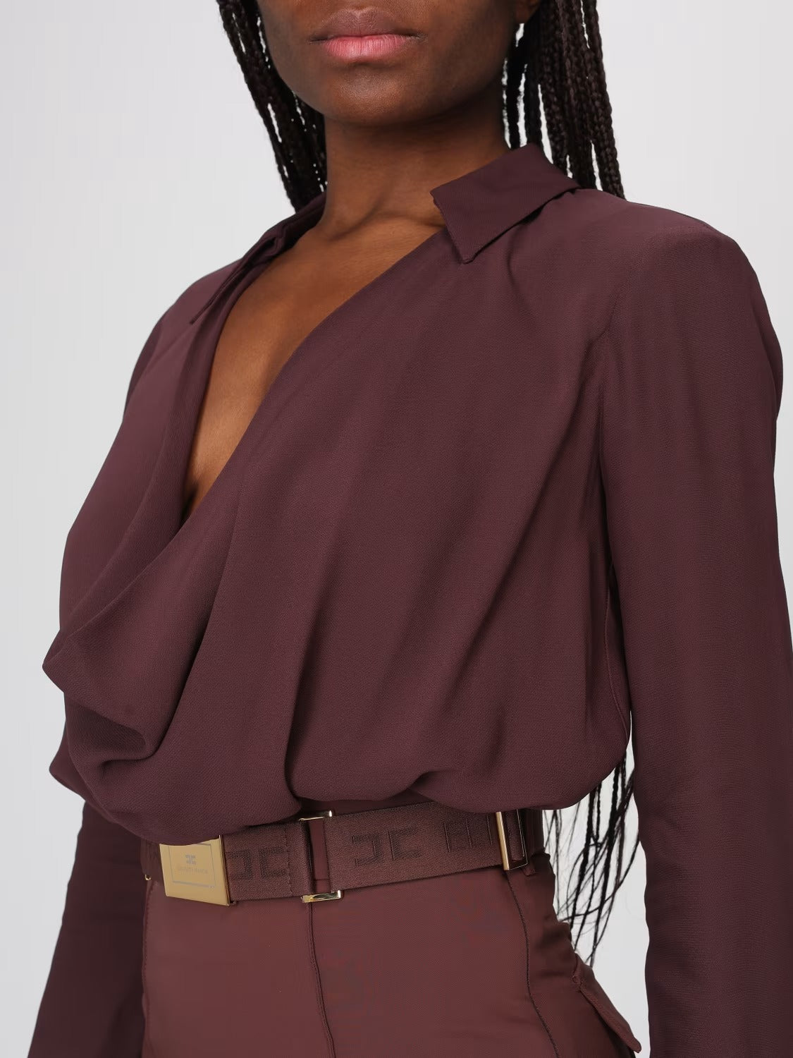 ELISABETTA FRANCHI Camicia a body Georgette Viscosa-Cacao