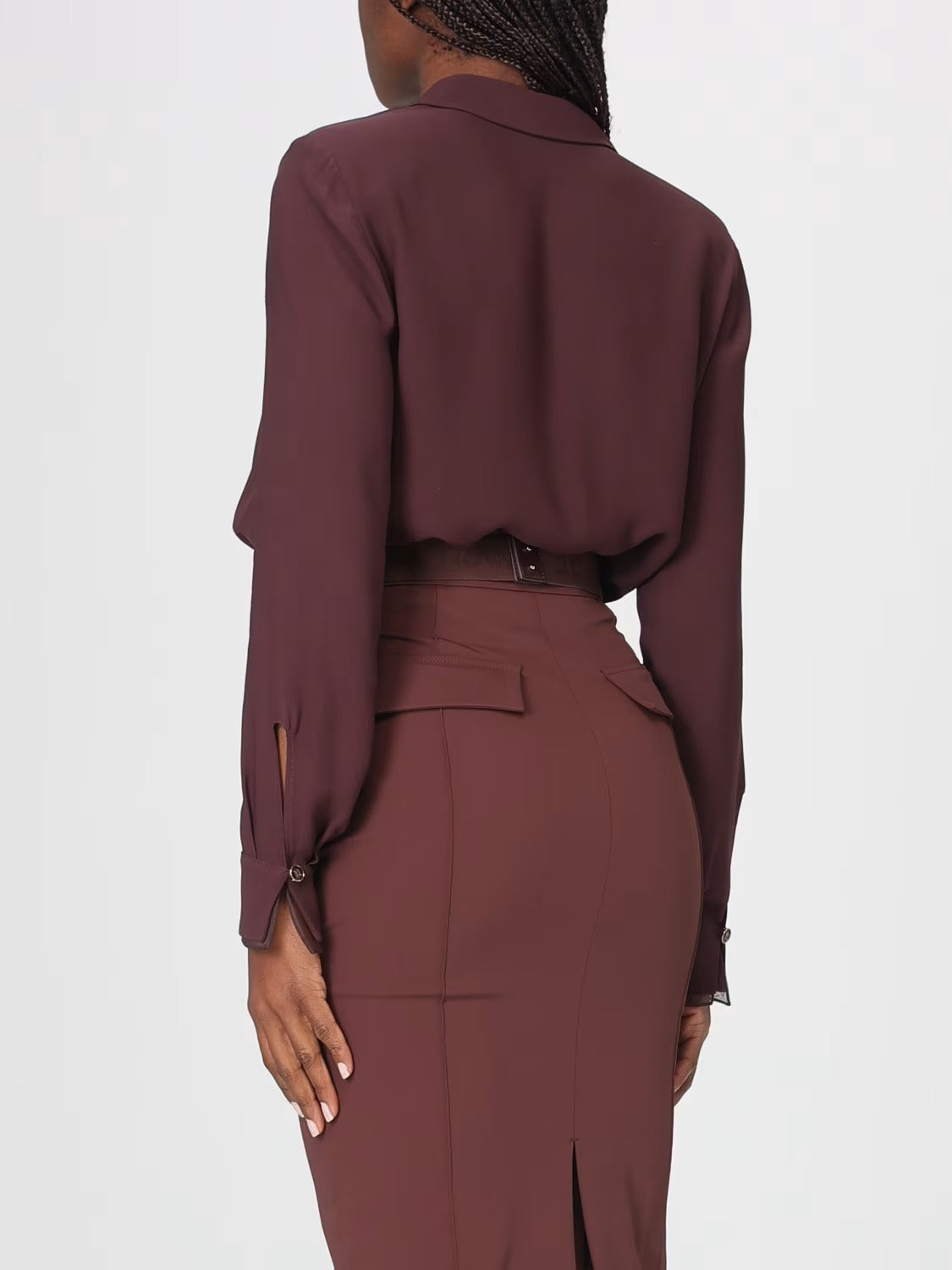 ELISABETTA FRANCHI Camicia a body Georgette Viscosa-Cacao