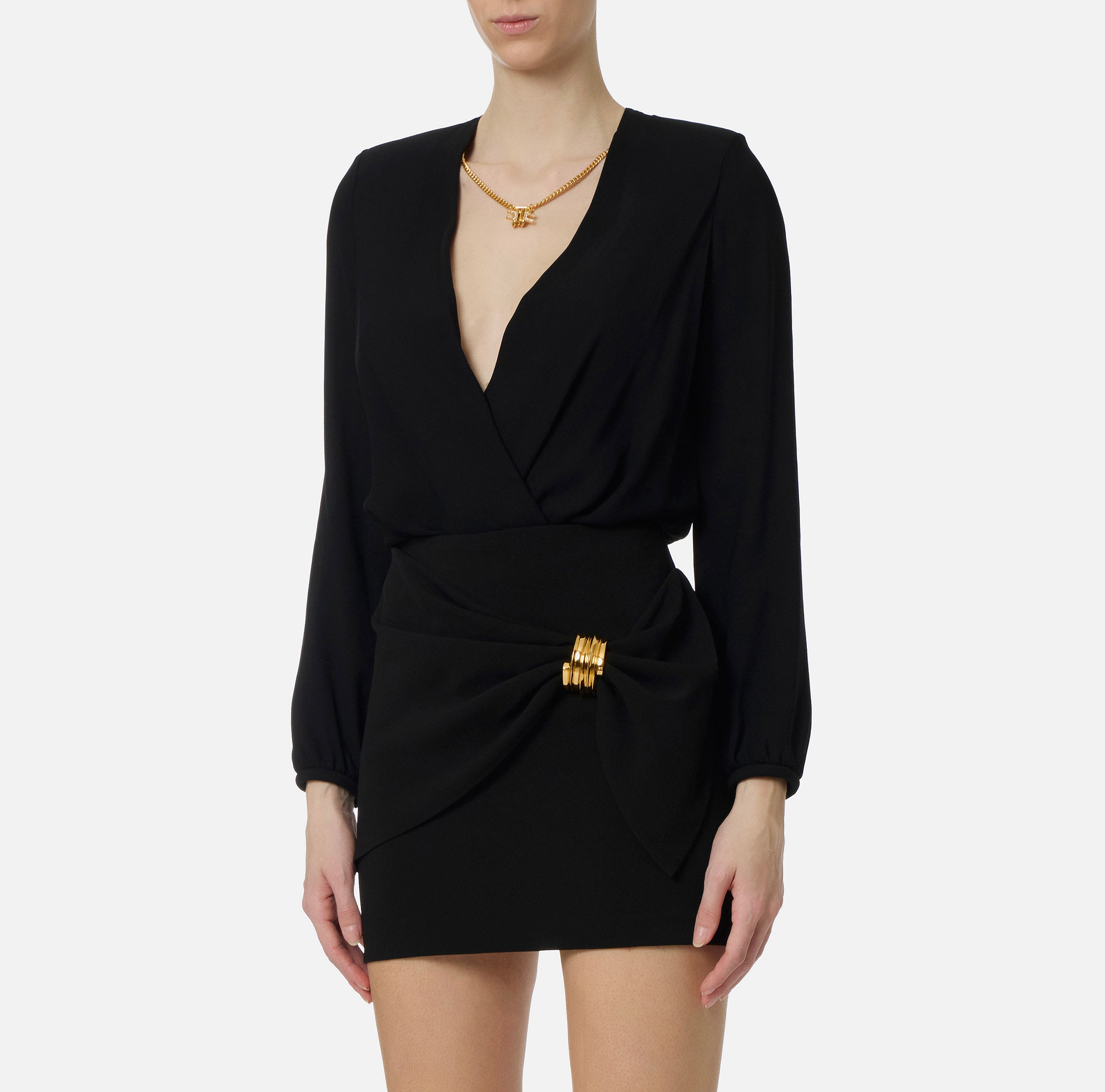 ELISABETTA FRANCHI Camicia a body Georgette Viscosa Collana-Nero