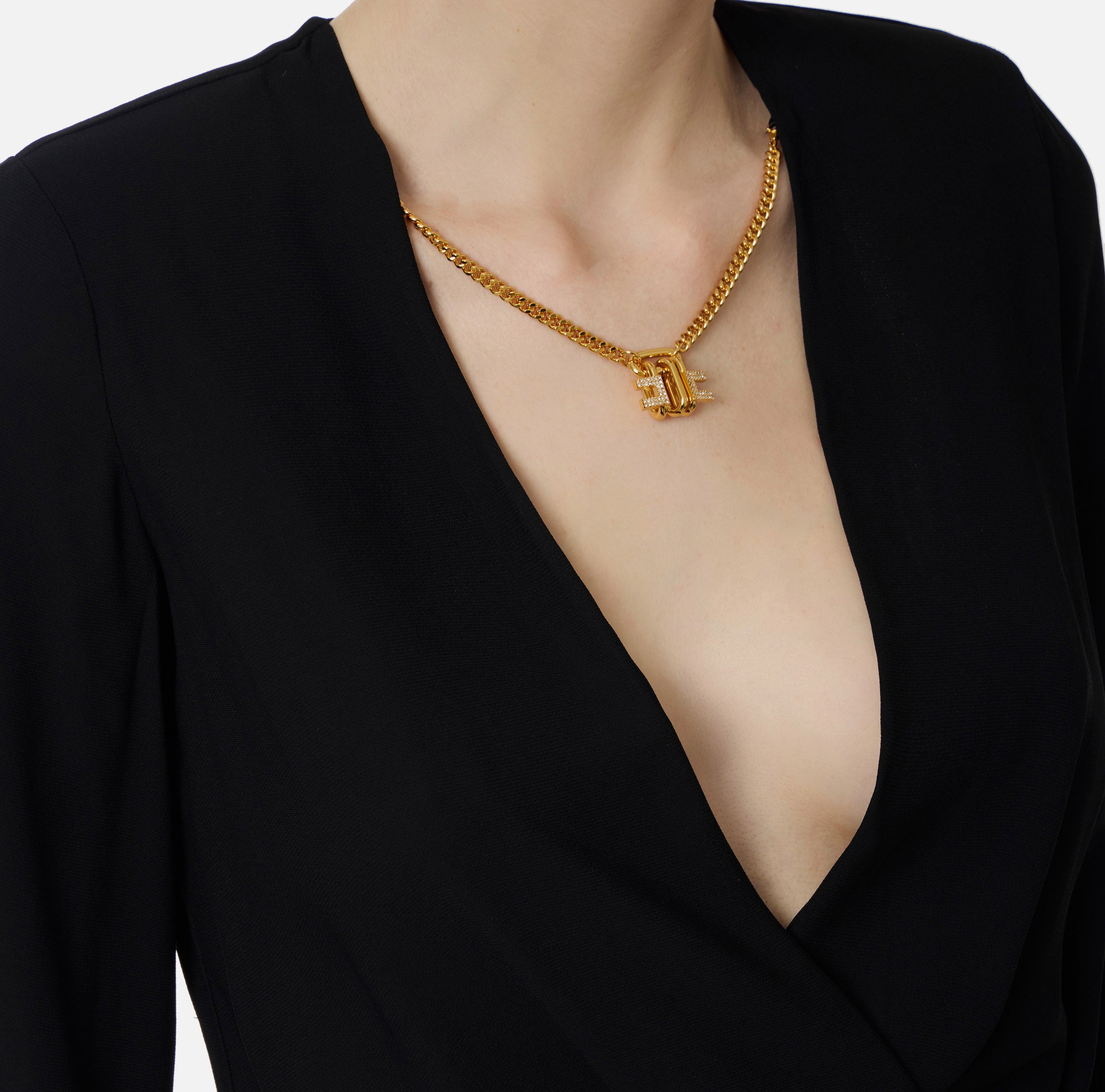 ELISABETTA FRANCHI Camicia a body Georgette Viscosa Collana-Nero