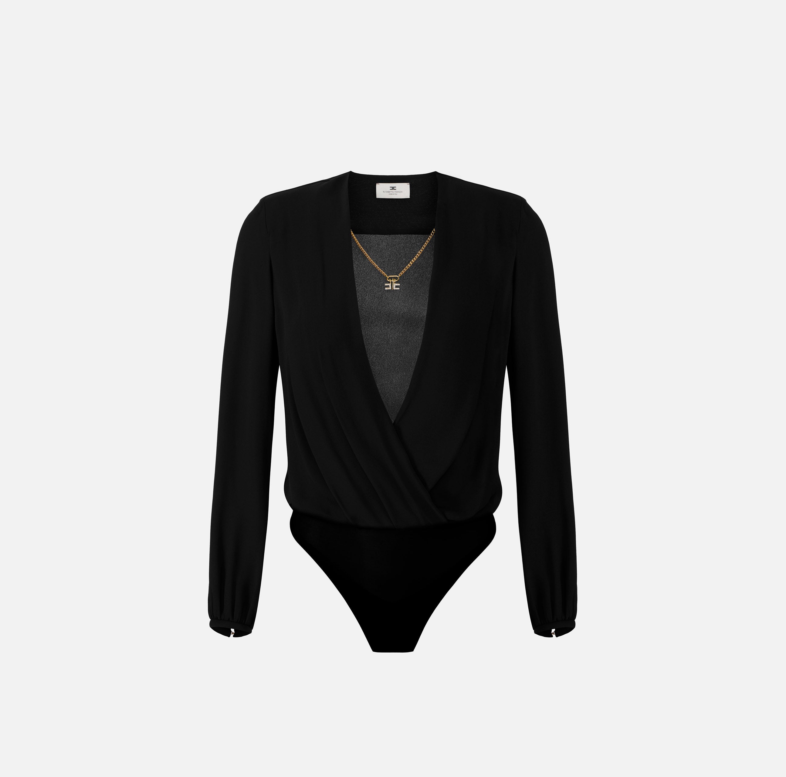 ELISABETTA FRANCHI Camicia a body Georgette Viscosa Collana-Nero