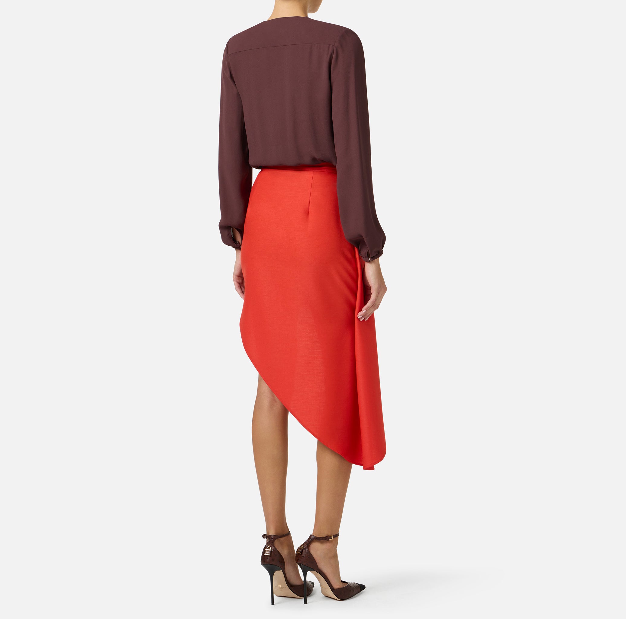 ELISABETTA FRANCHI Camicia a body Georgette Viscosa Collana-Cacao