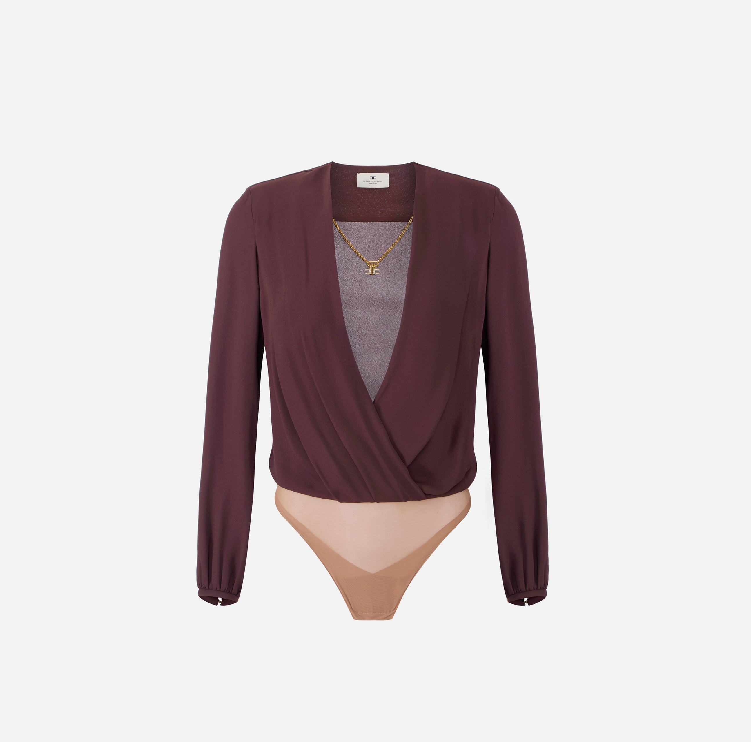 ELISABETTA FRANCHI Camicia a body Georgette Viscosa Collana-Cacao