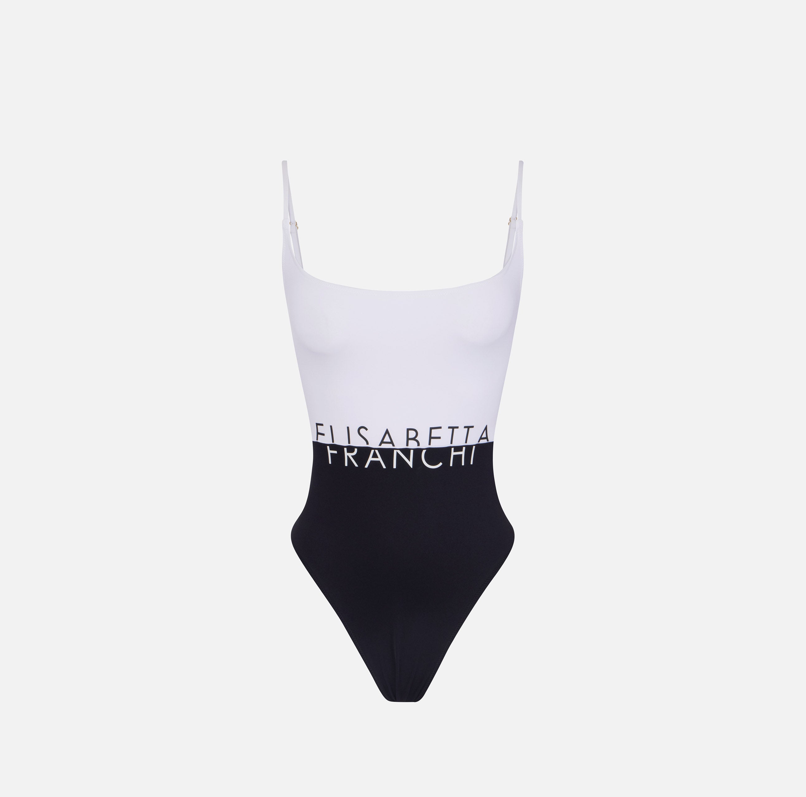 ELISABETTA FRANCHI Costume Intero Lycra Logo-Avorio/Nero