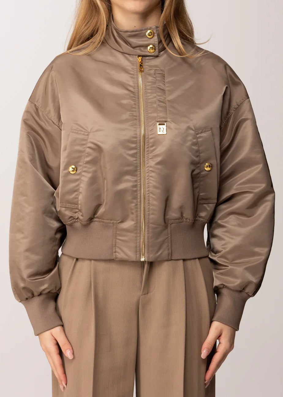 ELISABETTA FRANCHI Giubbotto Bomber Nylon-Argilla