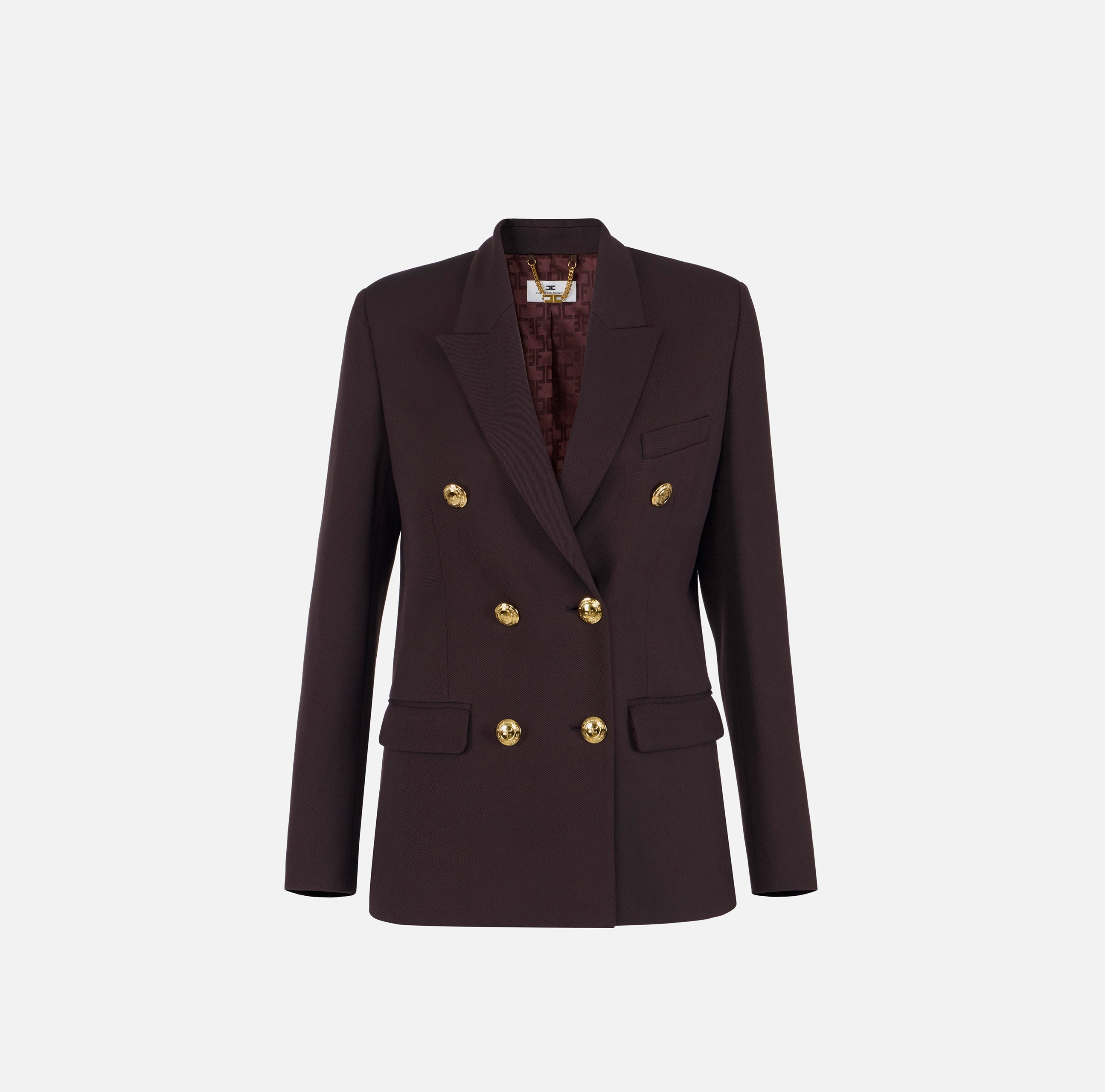 ELISABETTA FRANCHI Giacca Doppiopetto Gabardina-Cacao