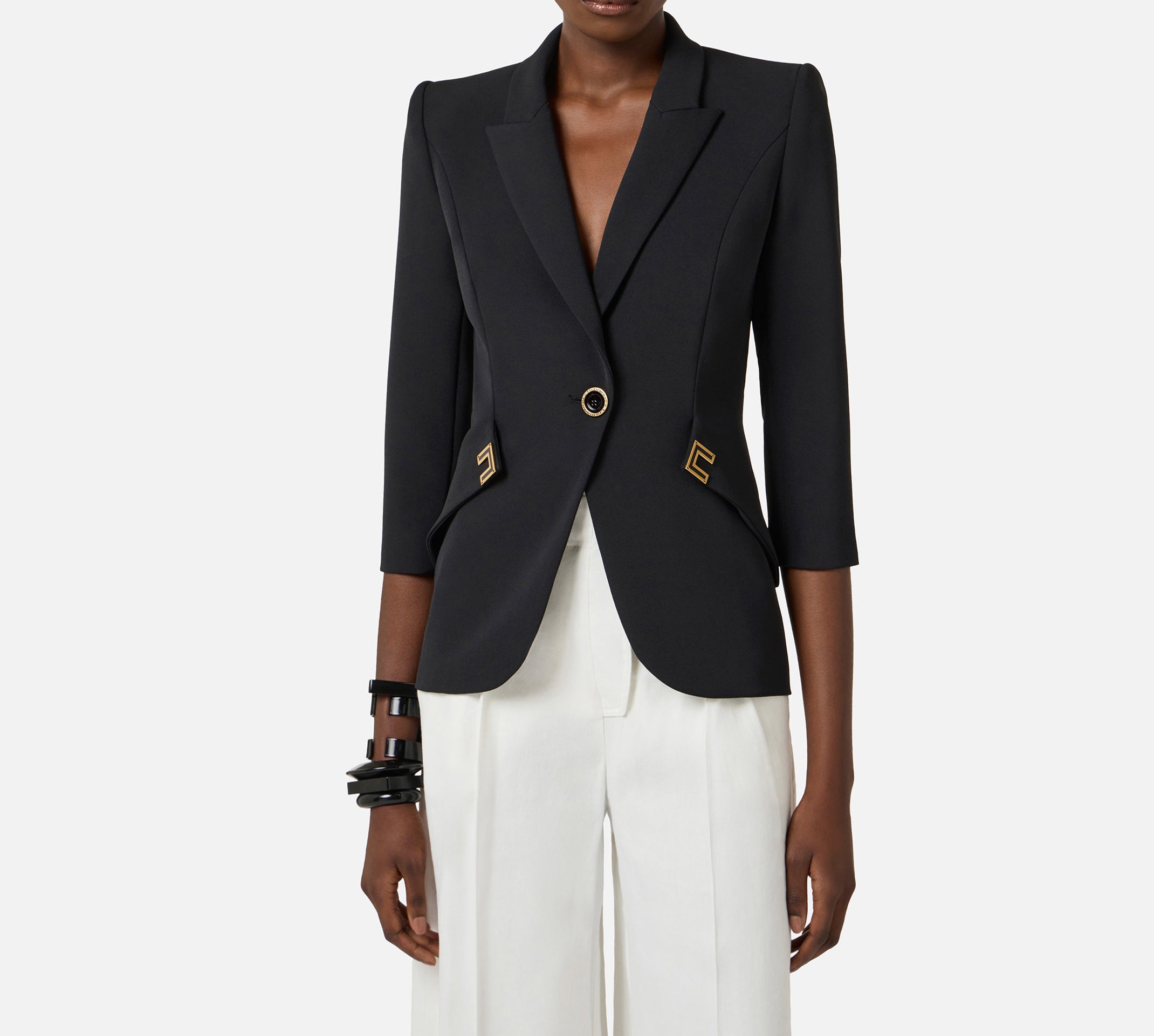 ELISABETTA FRANCHI Giacca Monopetto Doppio Crêpe Logo-Nero