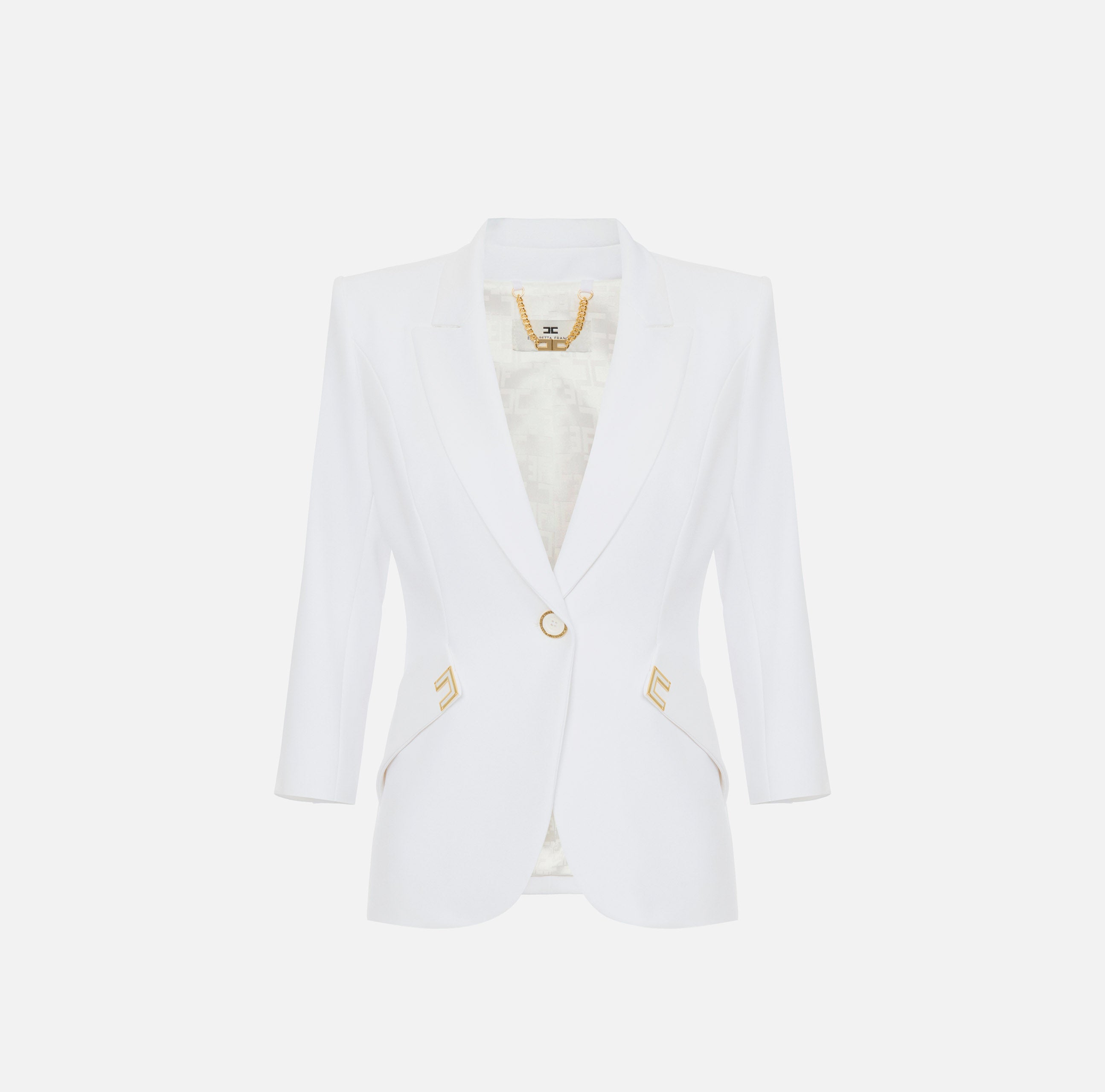 ELISABETTA FRANCHI Giacca Monopetto Doppio Crêpe Logo-Avorio