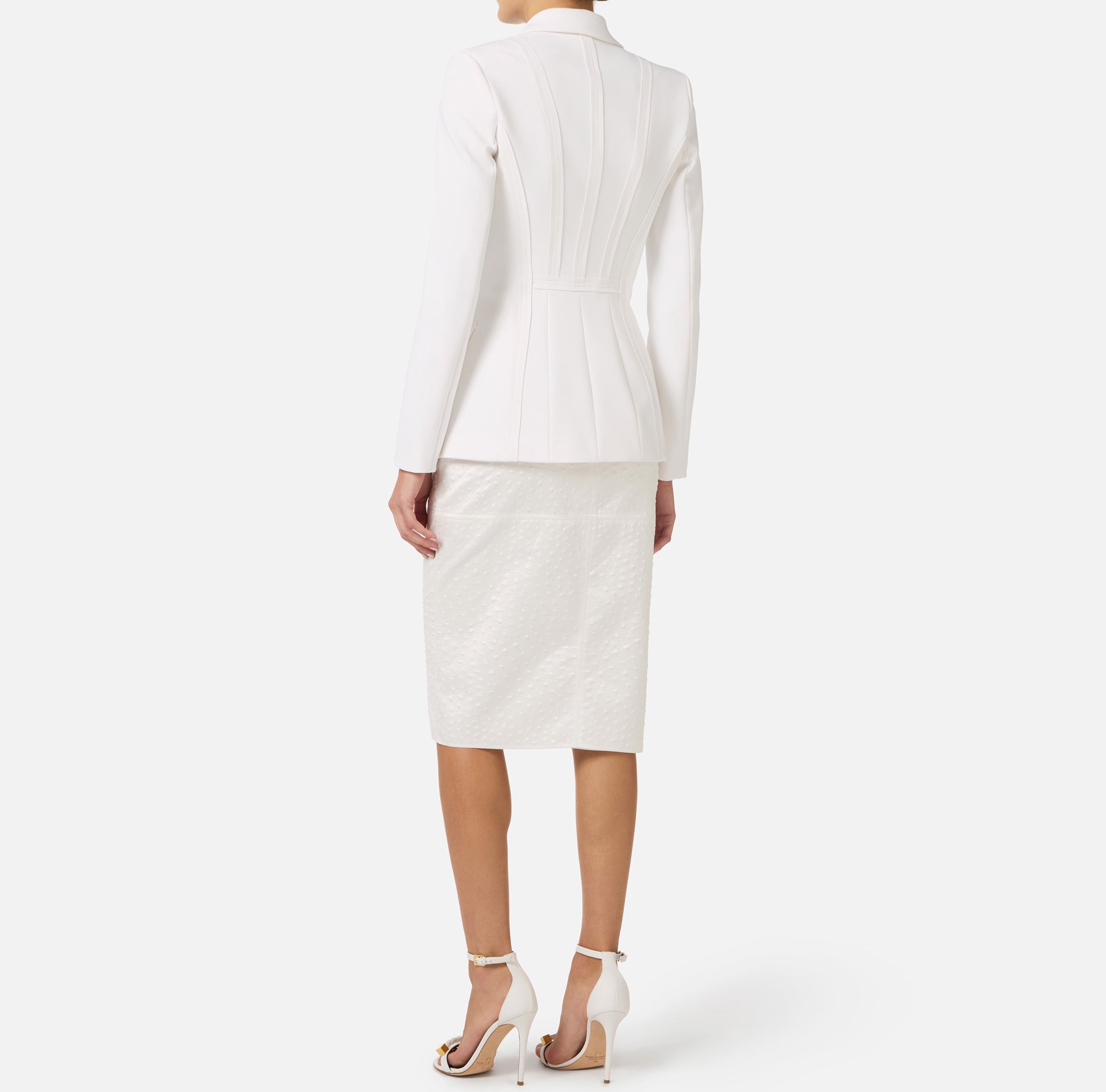 ELISABETTA FRANCHI Giacca Monopetto Doppio Crêpe Dettagli Taglio Vivo Impunture-Avorio