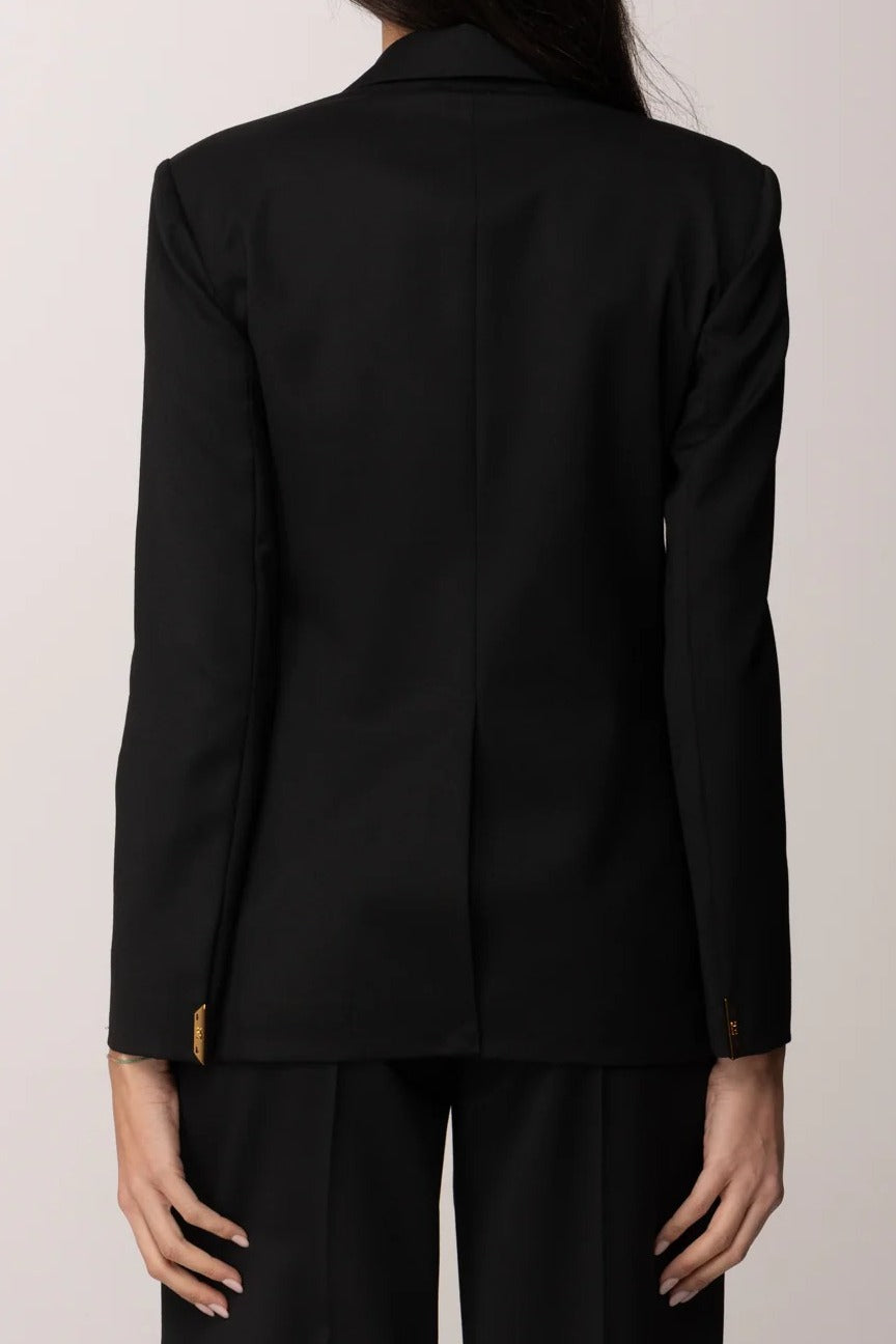 ELISABETTA FRANCHI Giacca Doppiopetto Fresco Lana Placca Logo-Nero