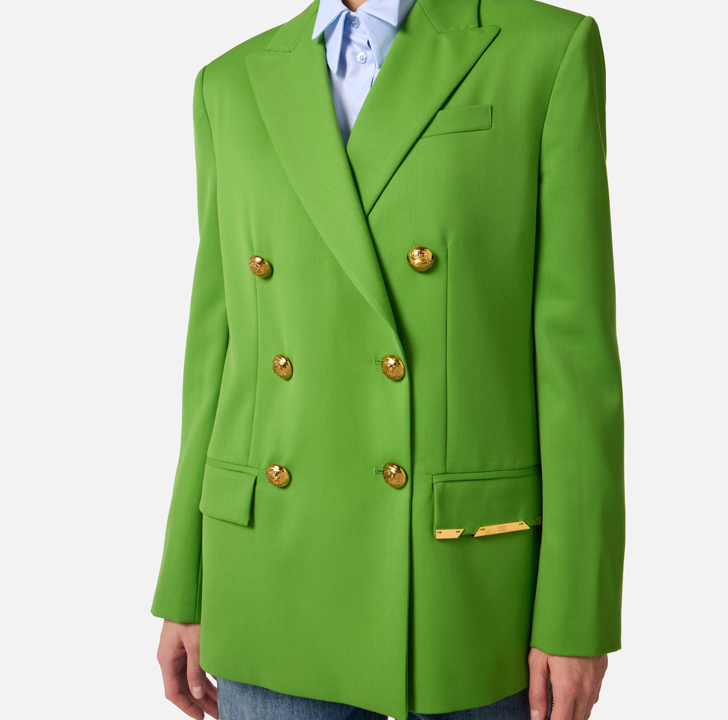 ELISABETTA FRANCHI Giacca Doppiopetto Fresco Lana Placca Logo-Aloe