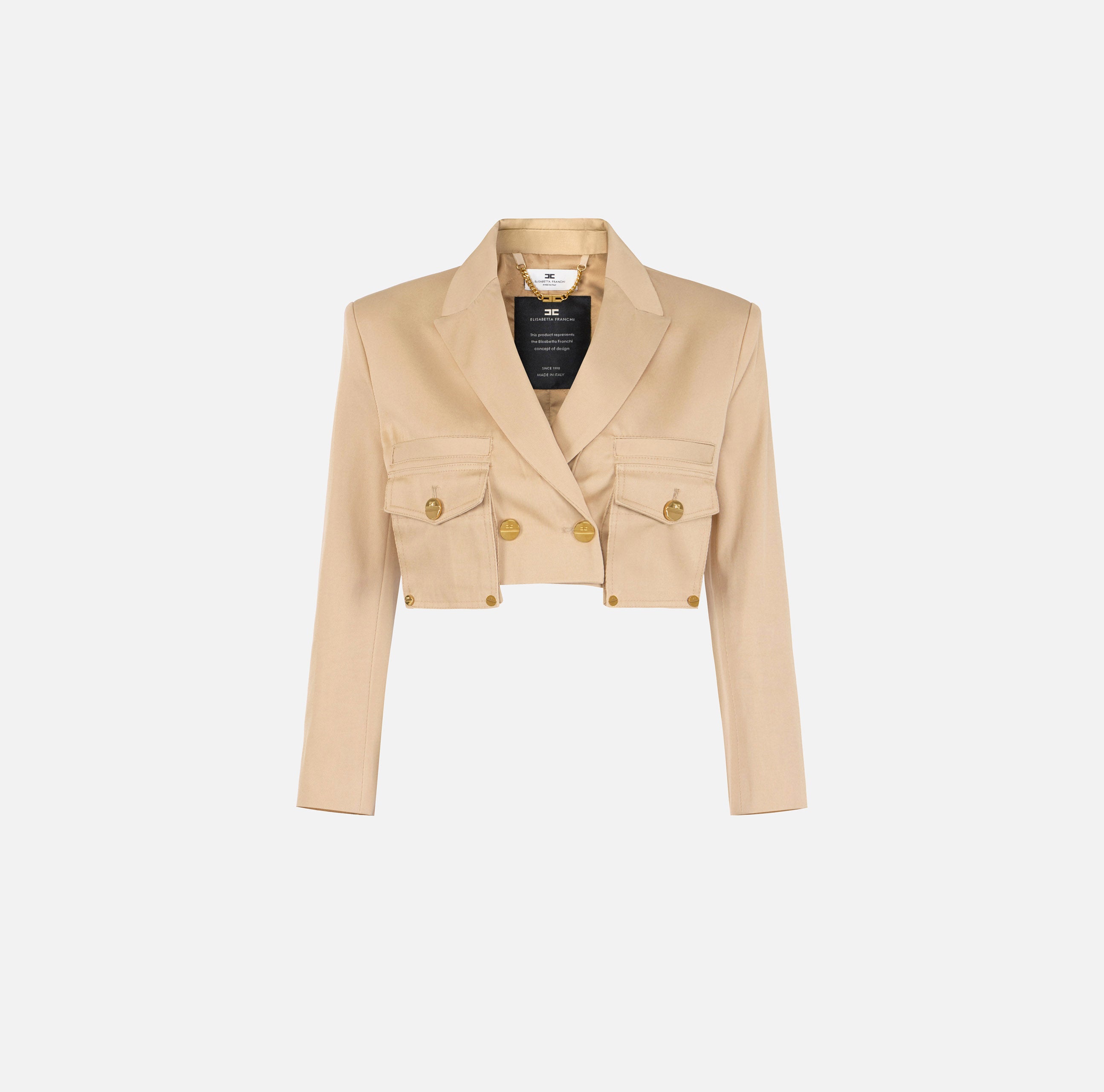 ELISABETTA FRANCHI Giacca Cropped Gabardina Cotone-Cammello