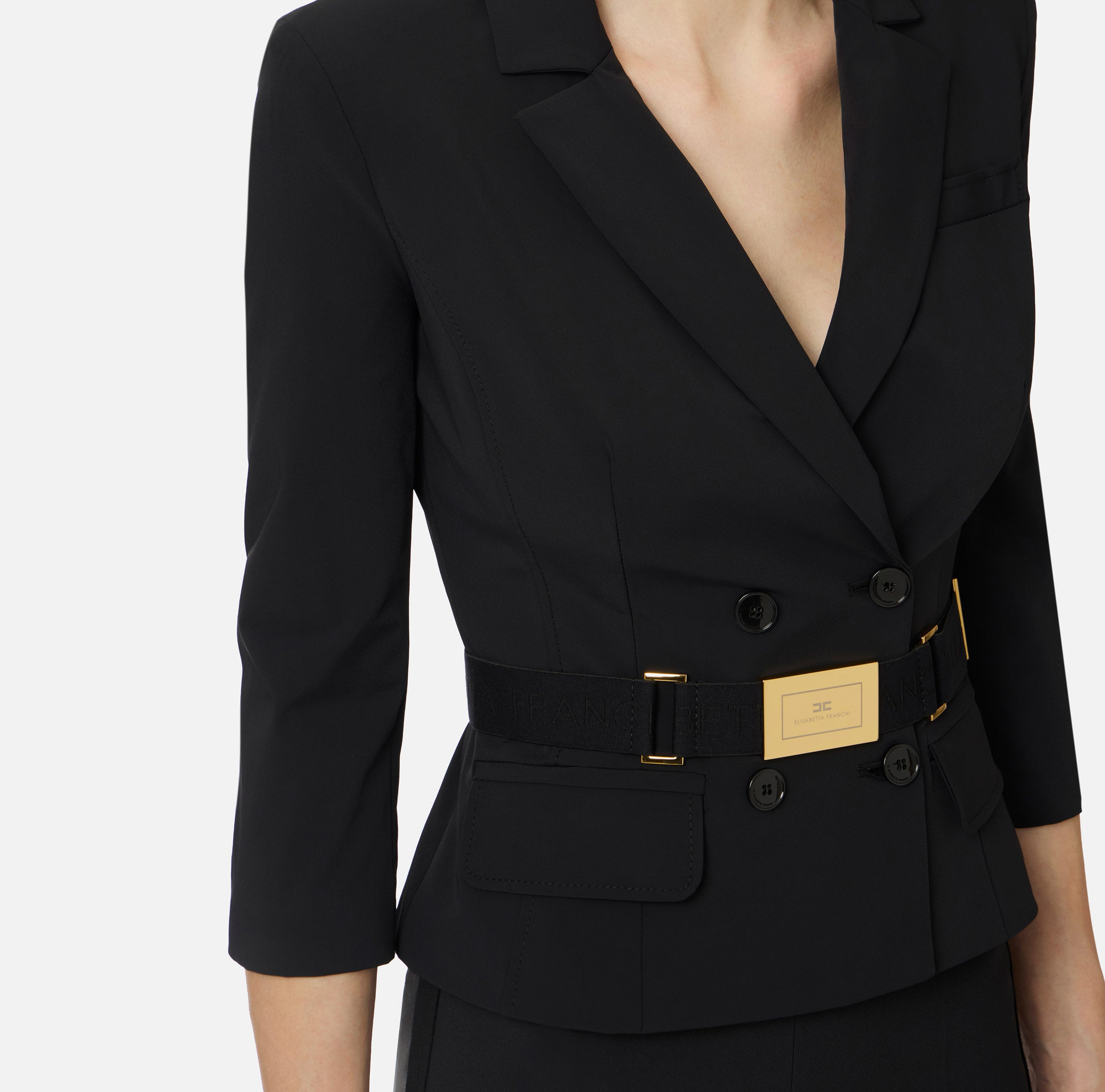 ELISABETTA FRANCHI Giacca Tessuto Bielastico Cintura-Nero