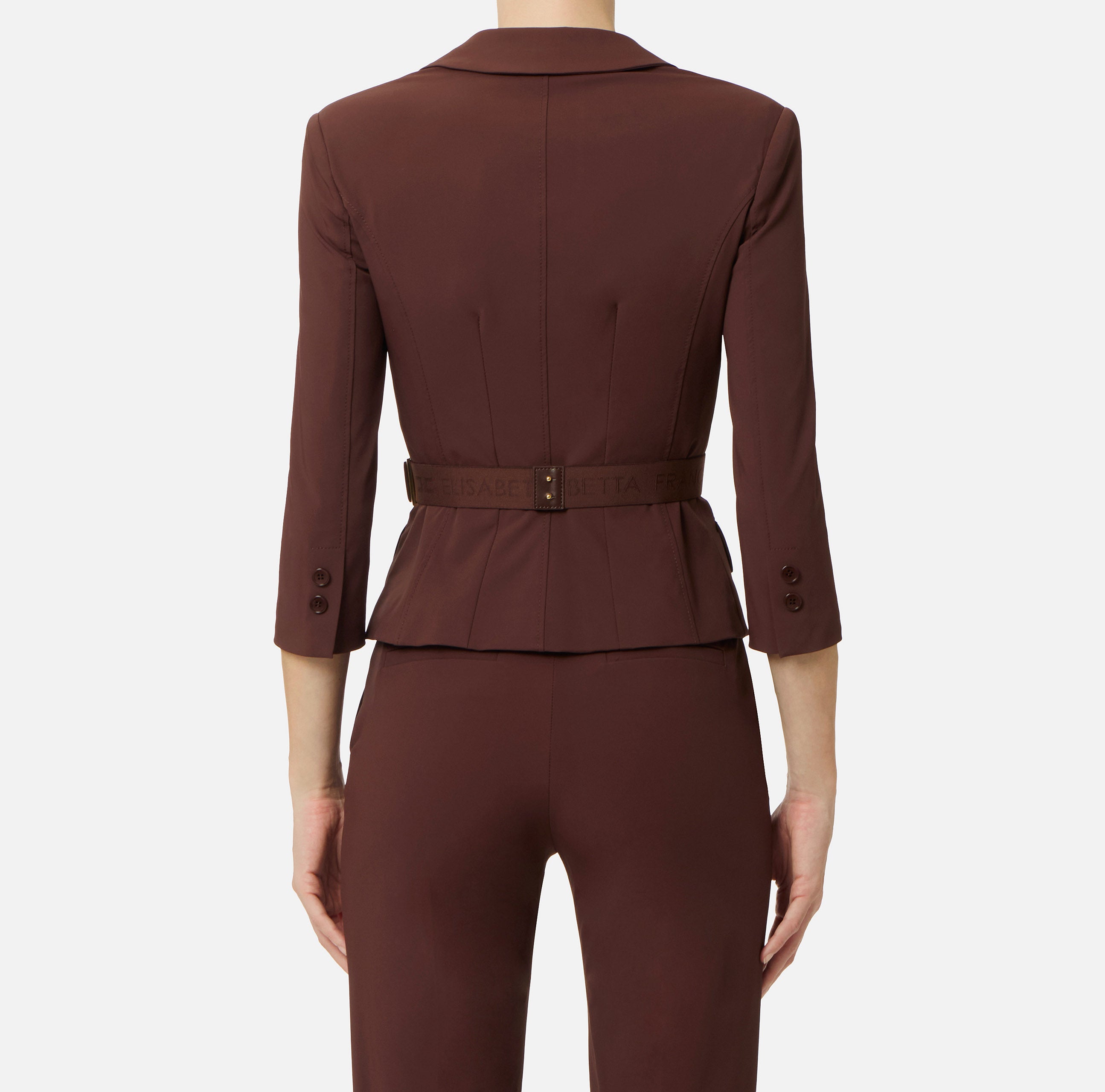 ELISABETTA FRANCHI Giacca Tessuto Bielastico Cintura-Cacao