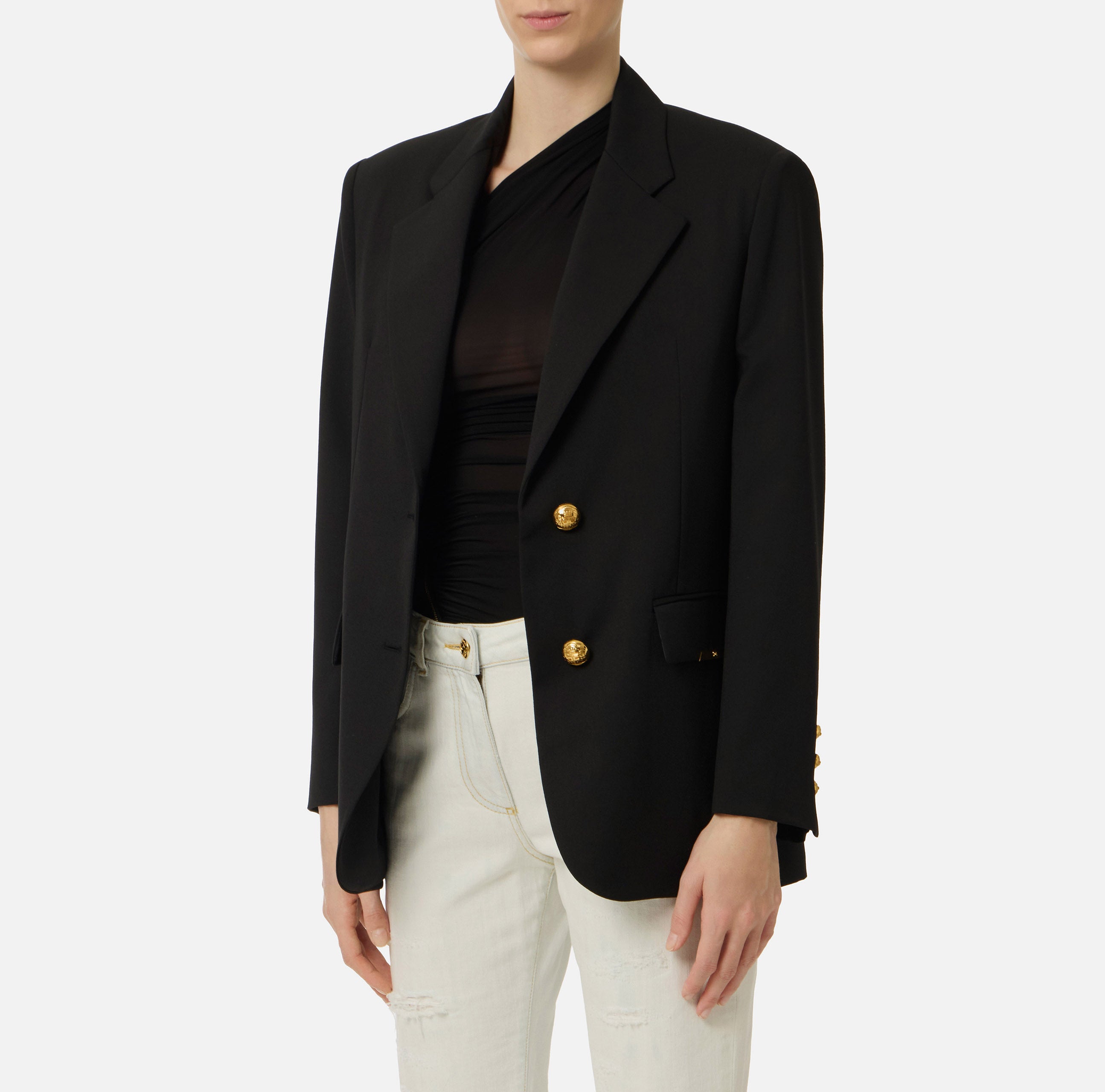 ELISABETTA FRANCHI Giacca Monopetto Fresco Lana Placca Logo-Nero