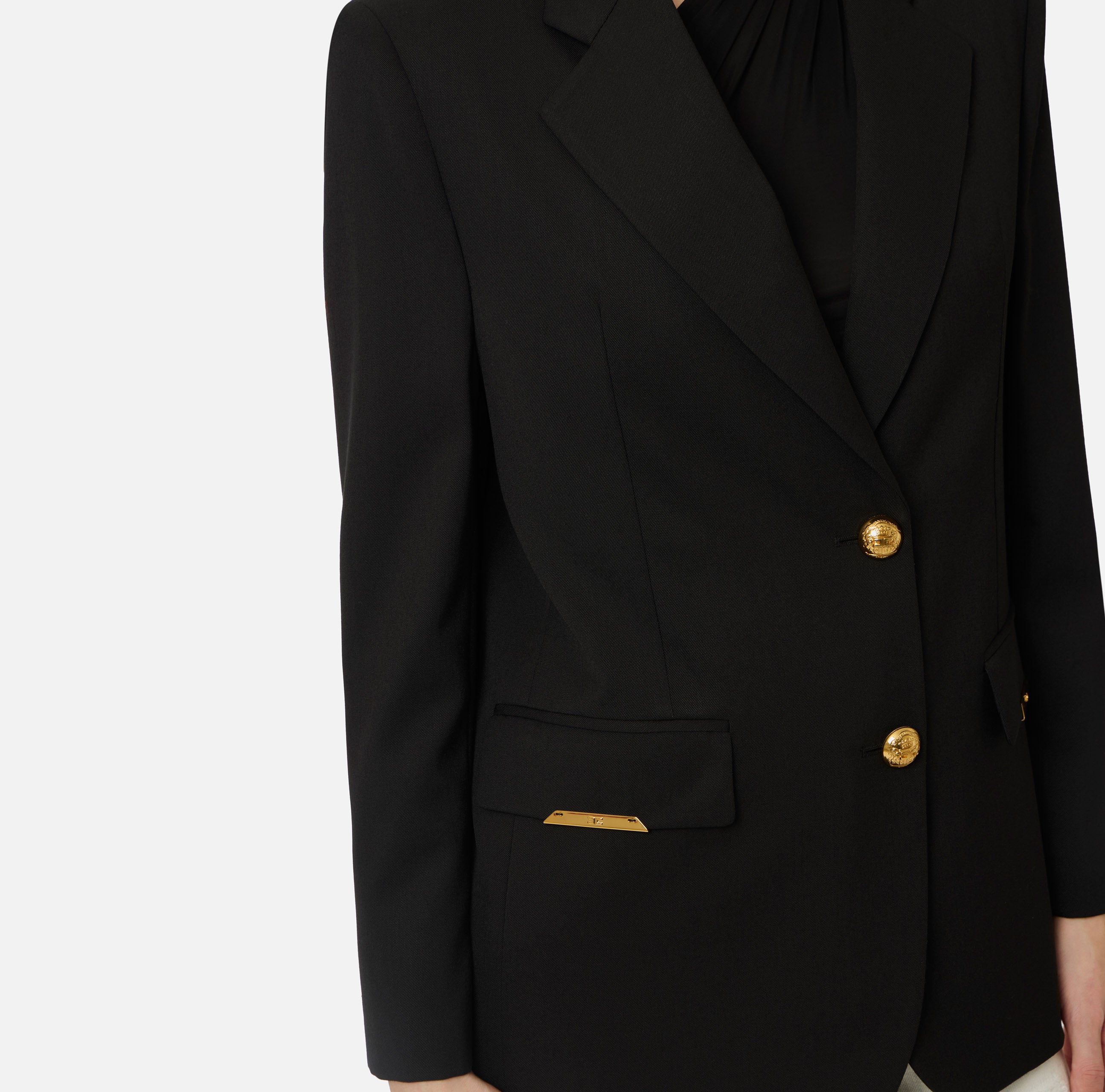 ELISABETTA FRANCHI Giacca Monopetto Fresco Lana Placca Logo-Nero