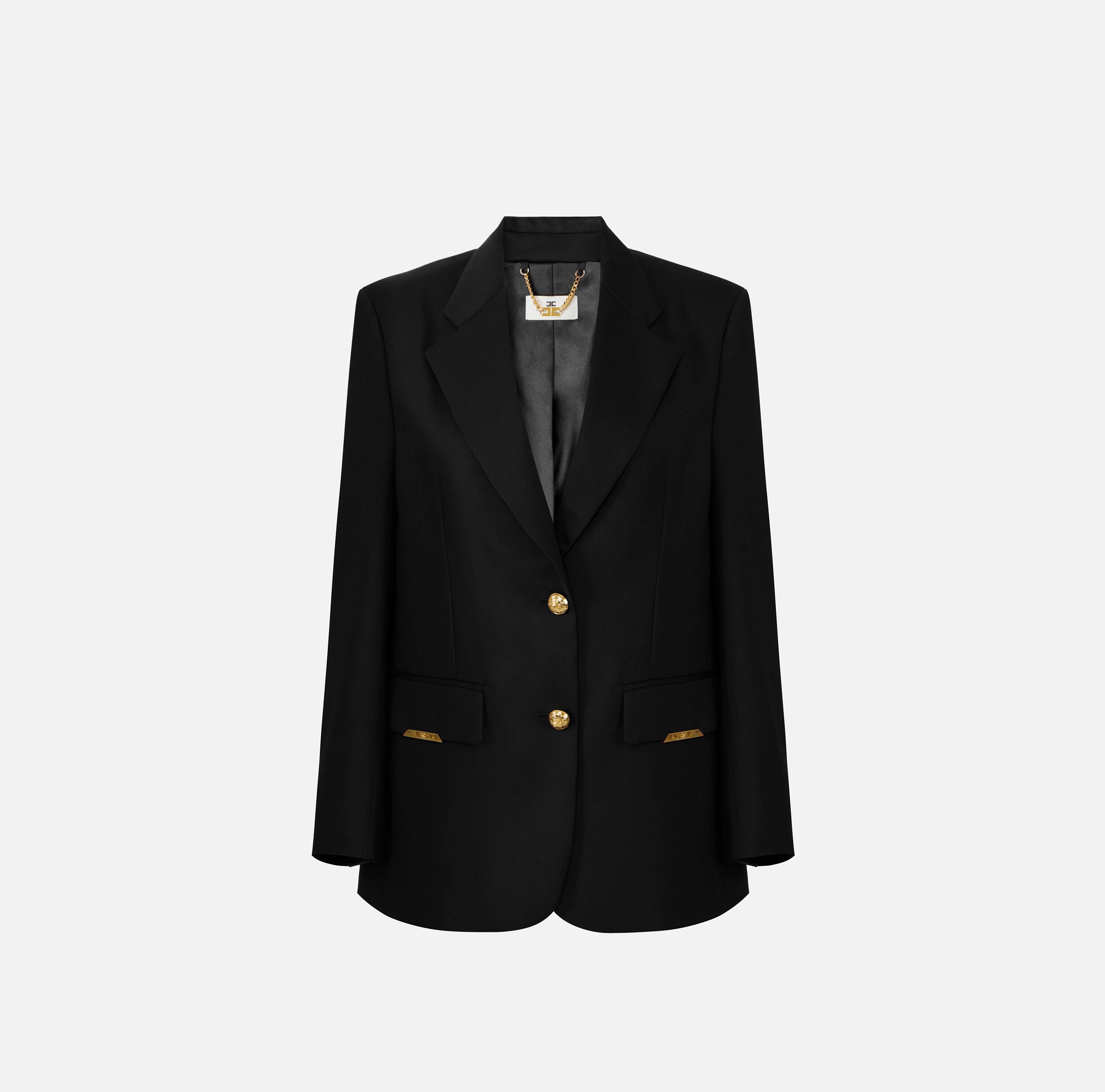 ELISABETTA FRANCHI Giacca Monopetto Fresco Lana Placca Logo-Nero