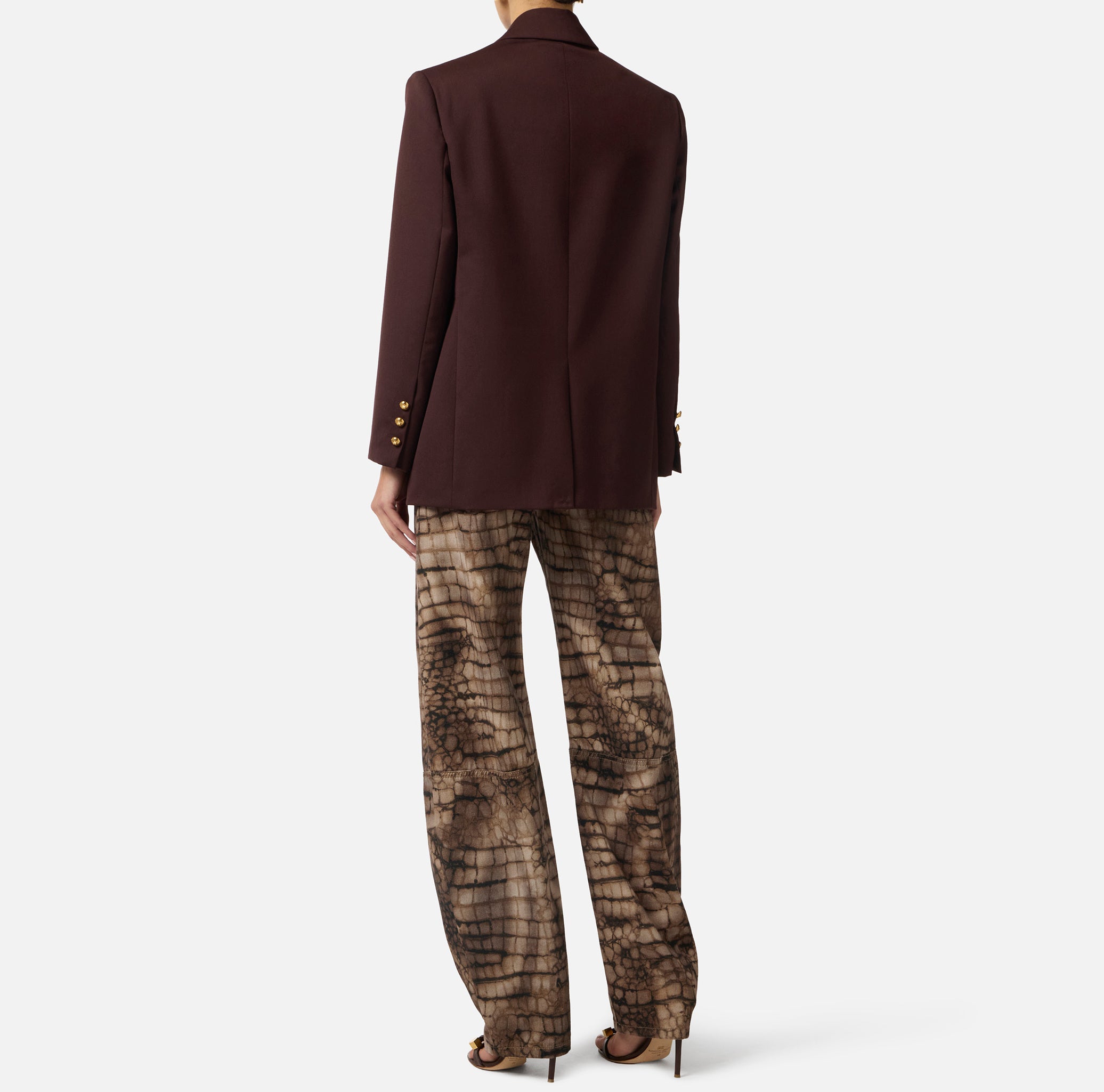 ELISABETTA FRANCHI Giacca Monopetto Fresco Lana Placca Logo-Cacao