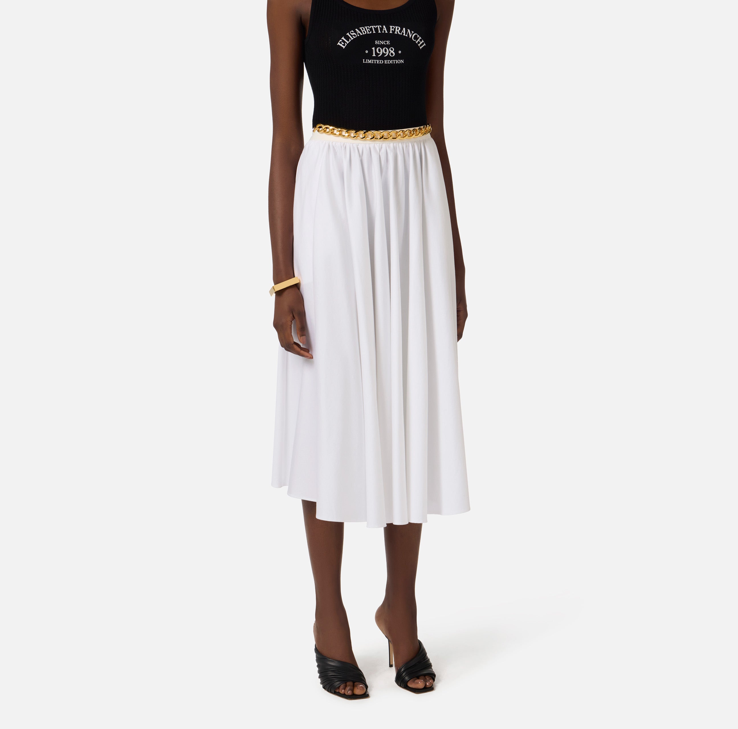 ELISABETTA FRANCHI Gonna Ruota Cotone Catena-Bianco