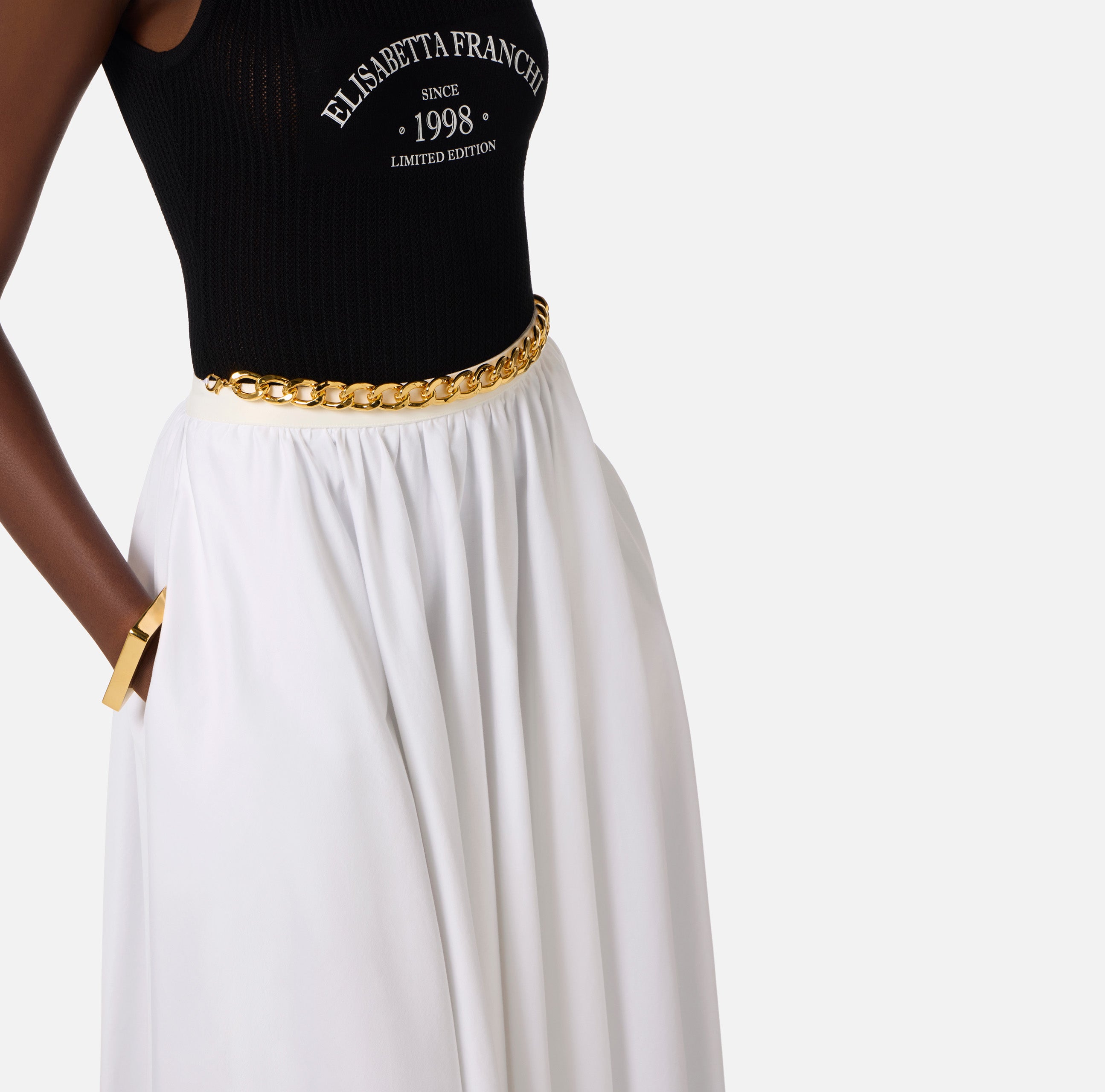 ELISABETTA FRANCHI Gonna Ruota Cotone Catena-Bianco
