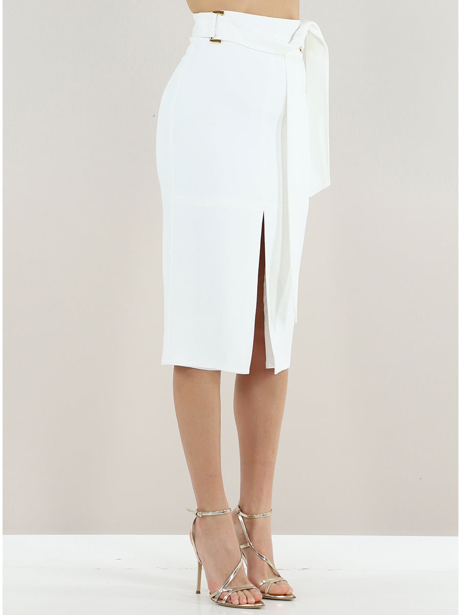 ELISABETTA FRANCHI Gonna Midi Gabardina Fusciacca-Avorio