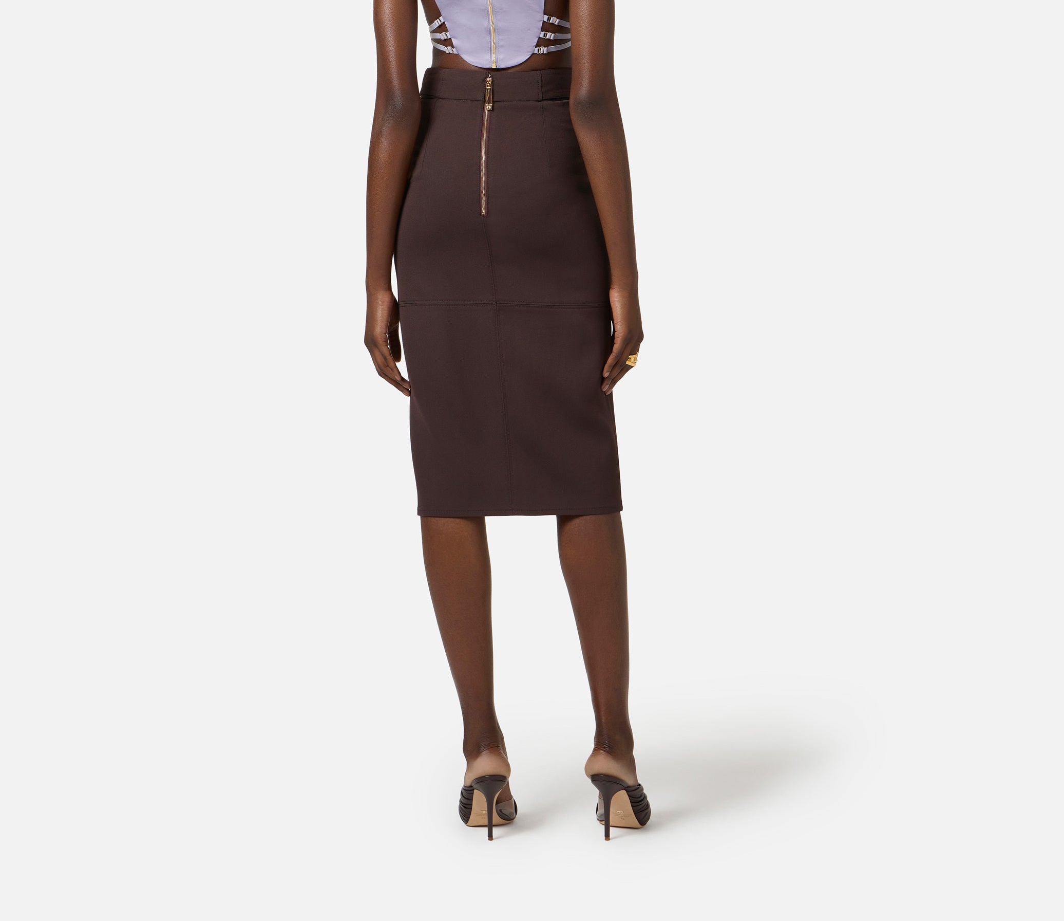 ELISABETTA FRANCHI Gonna Midi Gabardina Fusciacca-Cacao