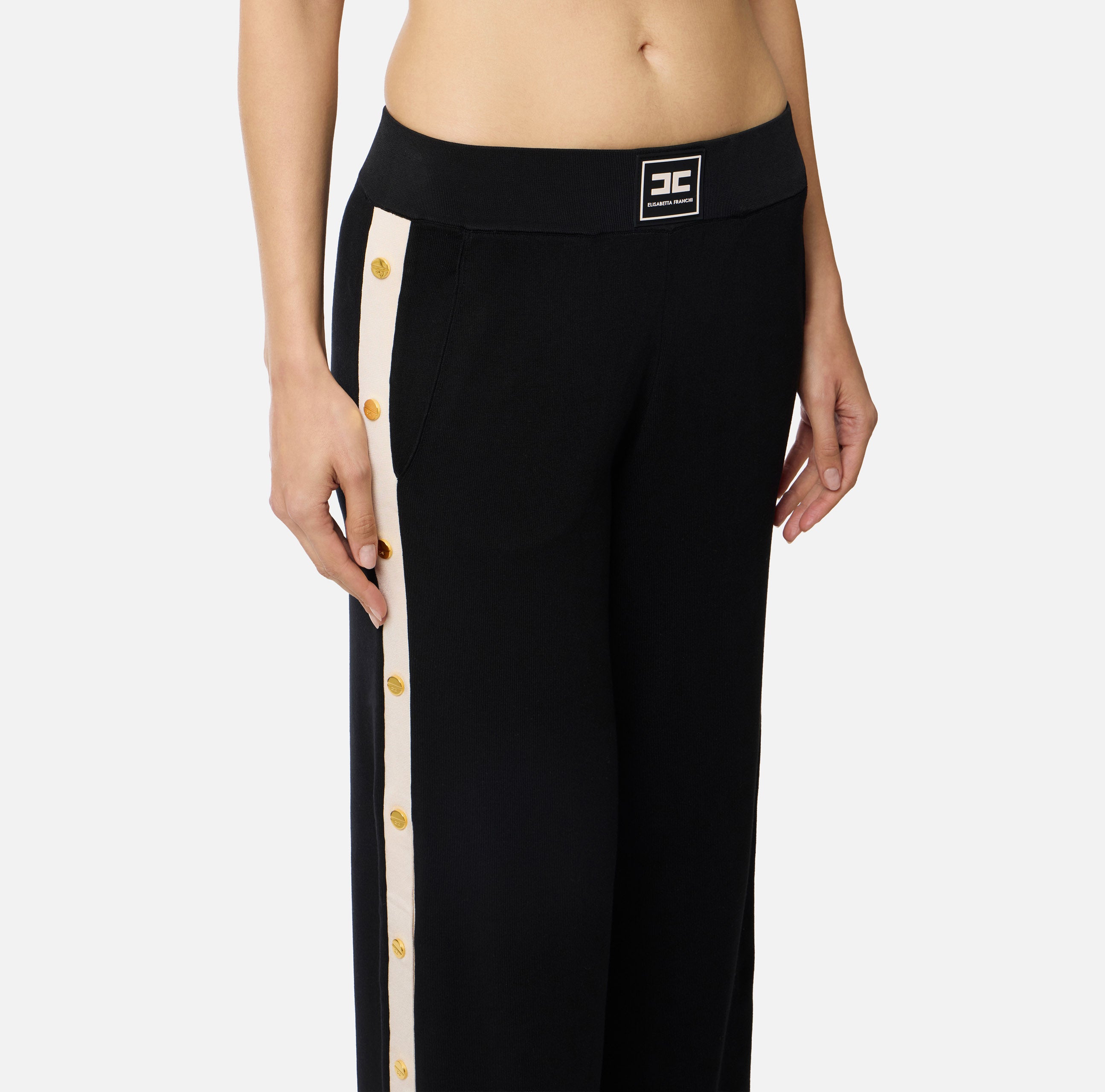 ELISABETTA FRANCHI Pantalone Maglia Viscosa Bande-Nero/Burro