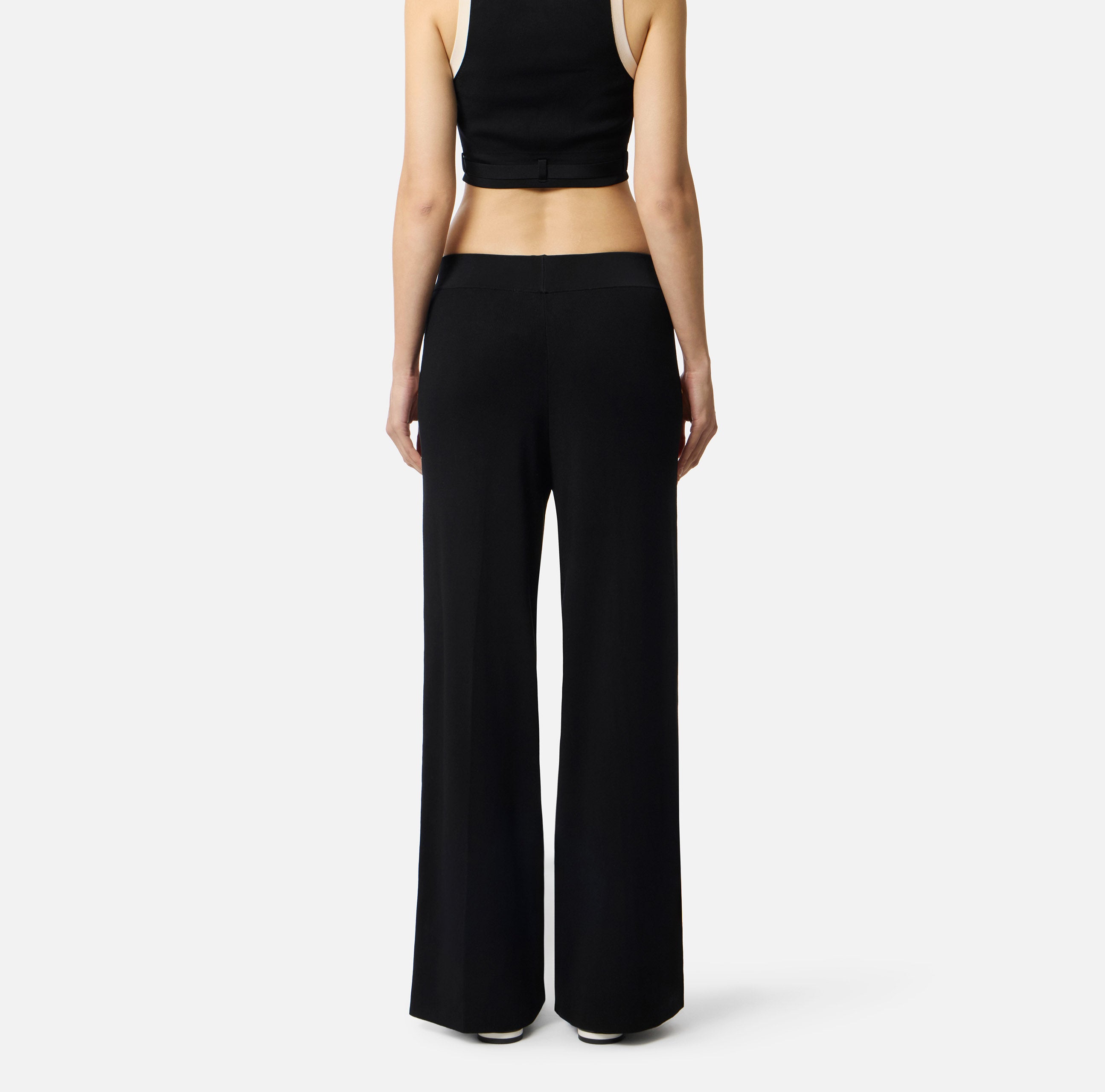 ELISABETTA FRANCHI Pantalone Maglia Viscosa Bande-Nero/Burro