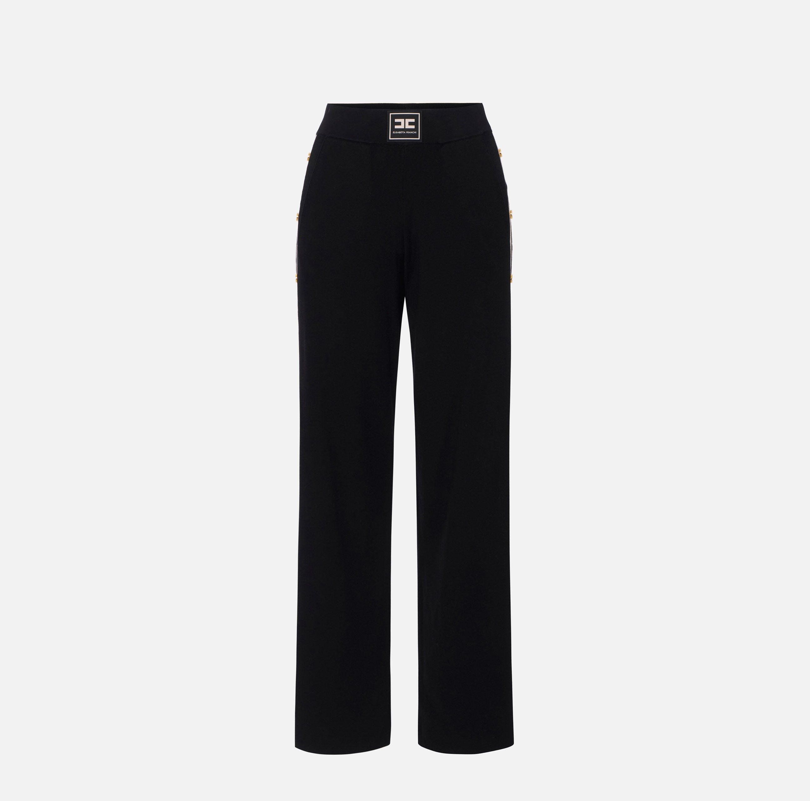 ELISABETTA FRANCHI Pantalone Maglia Viscosa Bande-Nero/Burro