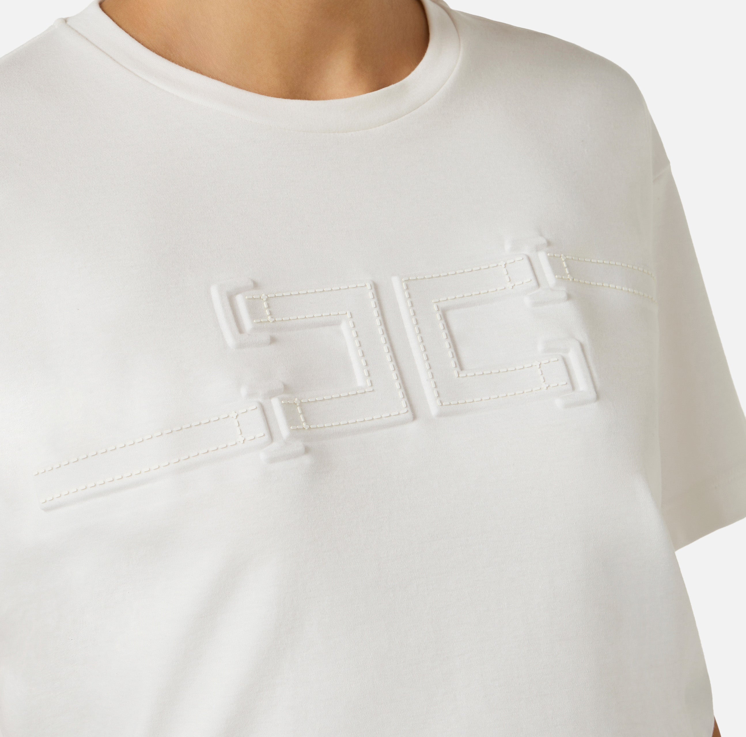 ELISABETTA FRANCHI T-Shirt Jersey Logo-Gesso