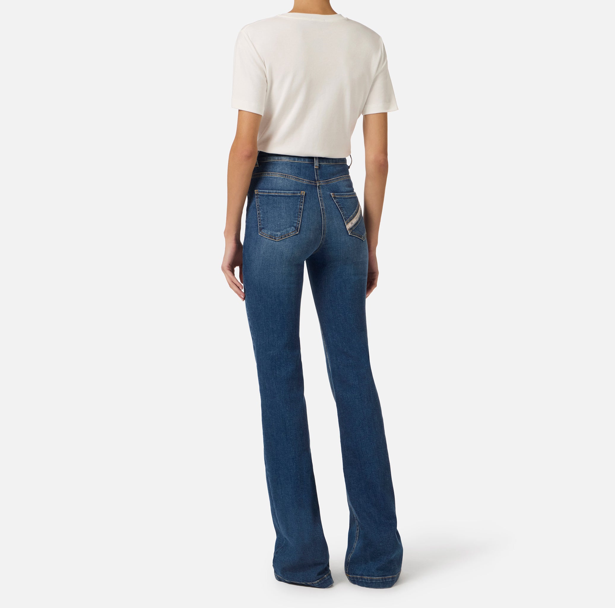 ELISABETTA FRANCHI T-Shirt Jersey Logo Ricamato Stampa-Gesso