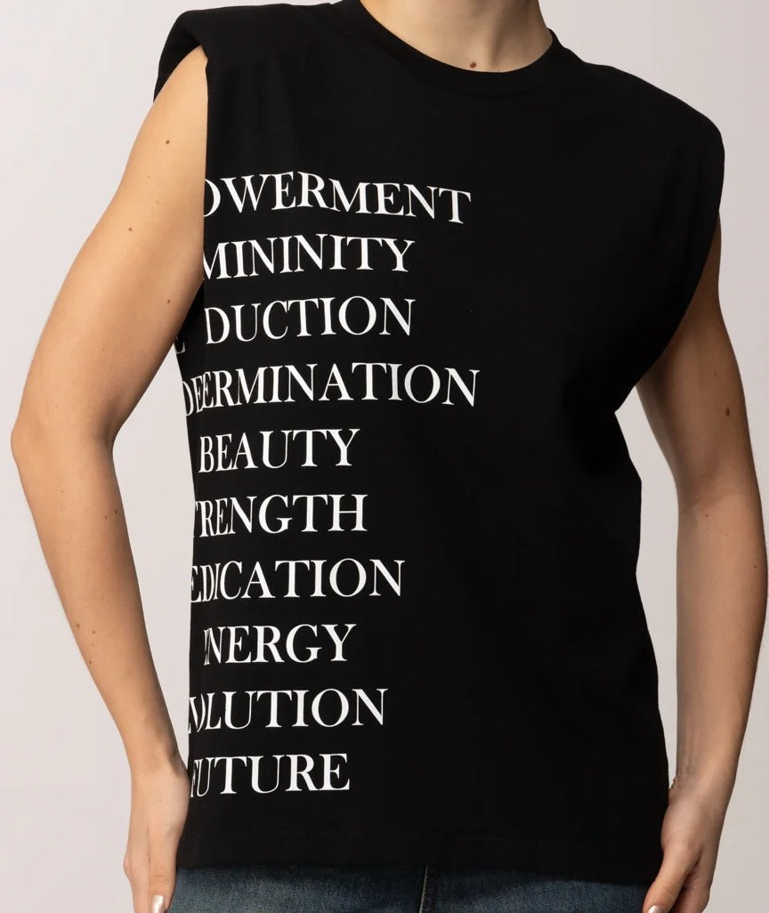 ELISABETTA FRANCHI T-Shirt Jersey Smanicata Stampa Lettering-Nero