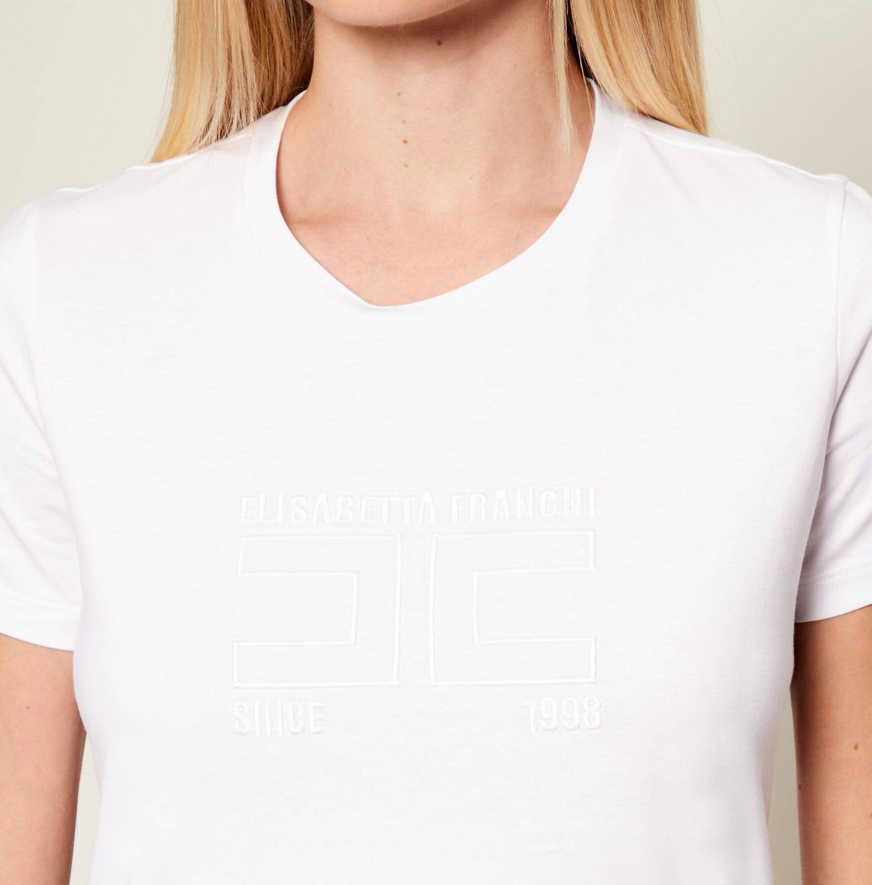 ELISABETTA FRANCHI T-Shirt Jersey Logo Ricamato-Gesso